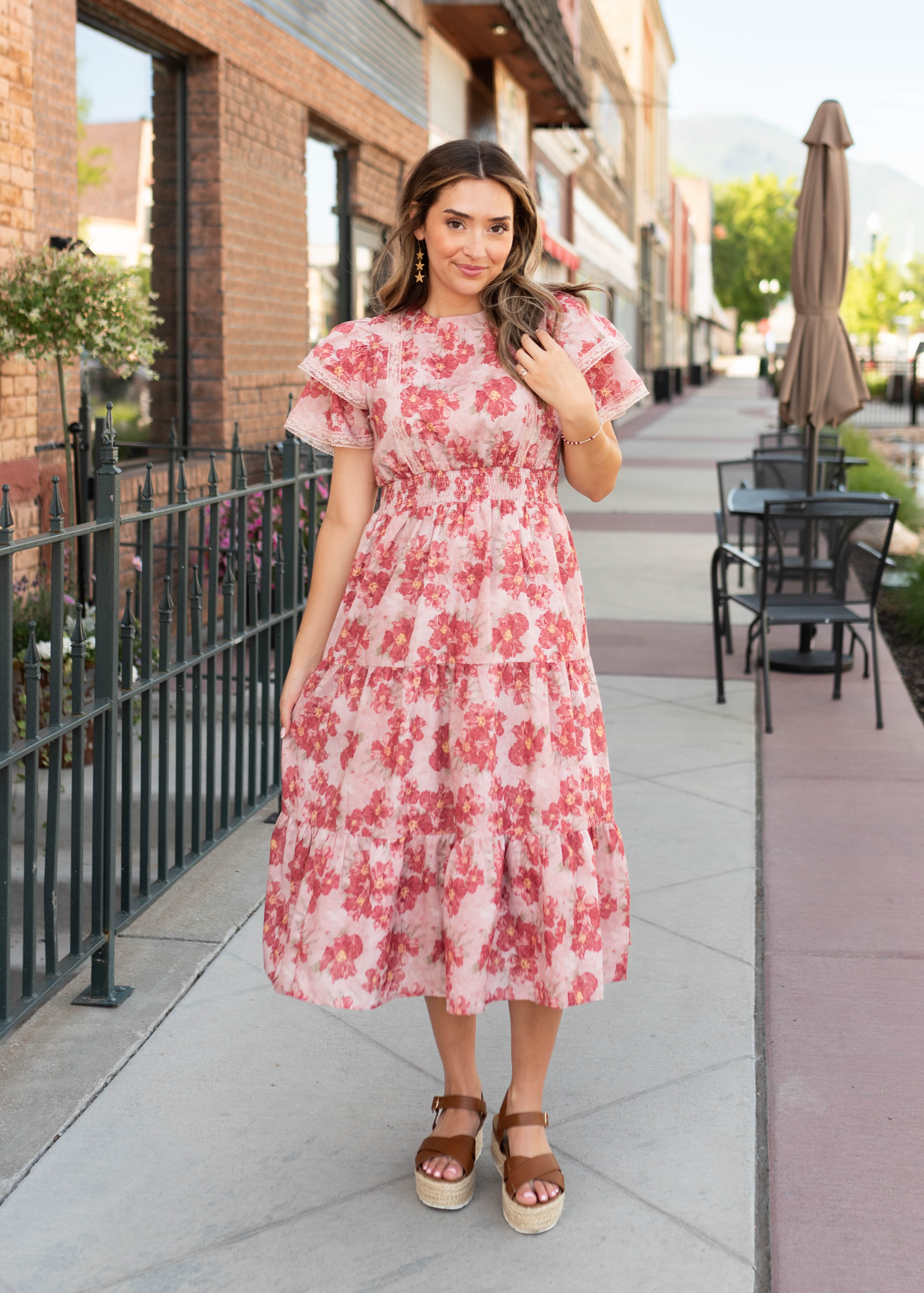 Lena & Lou Annette Dusty Pink Floral Tiered Dress