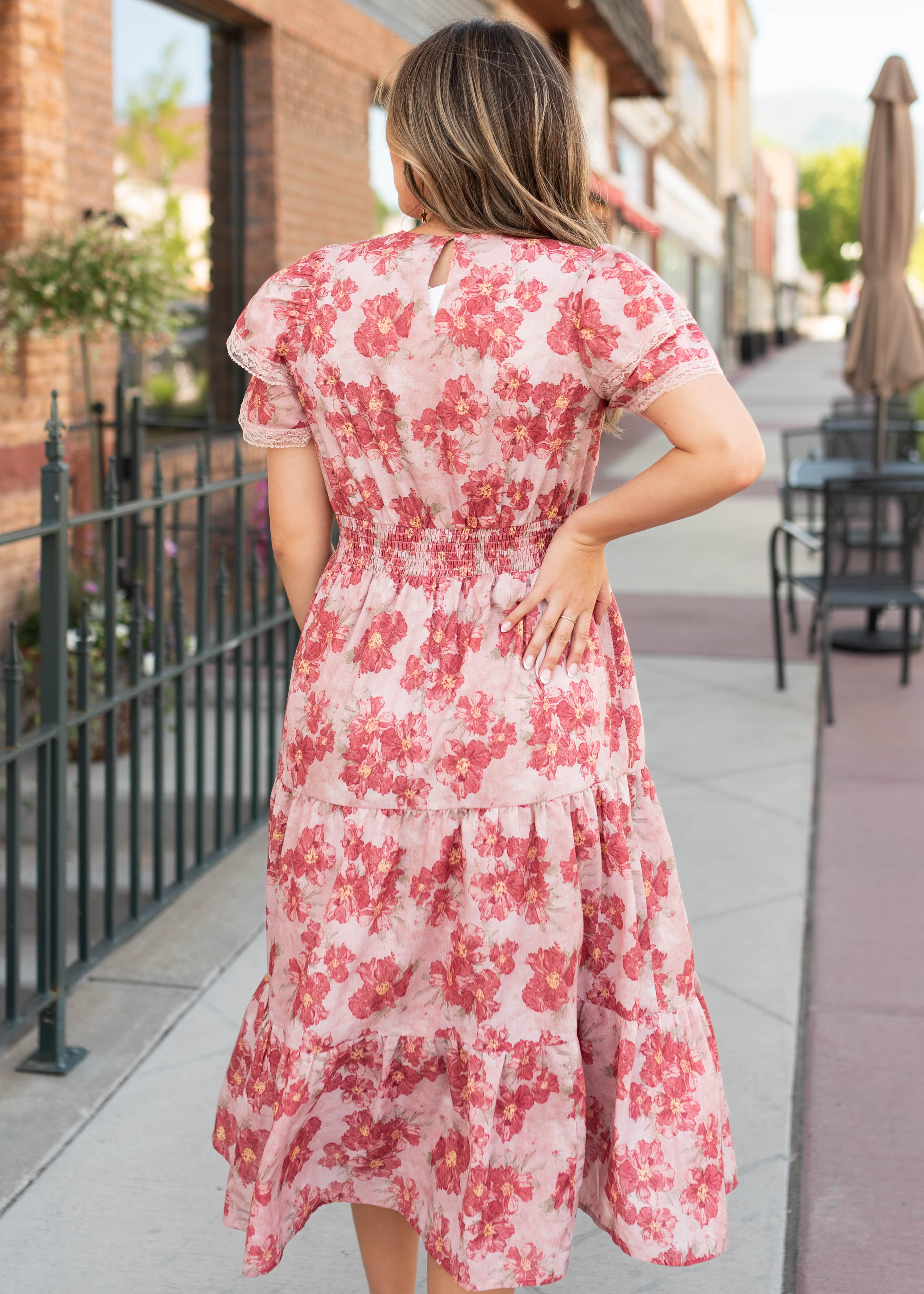 Lena & Lou Annette Dusty Pink Floral Tiered Dress