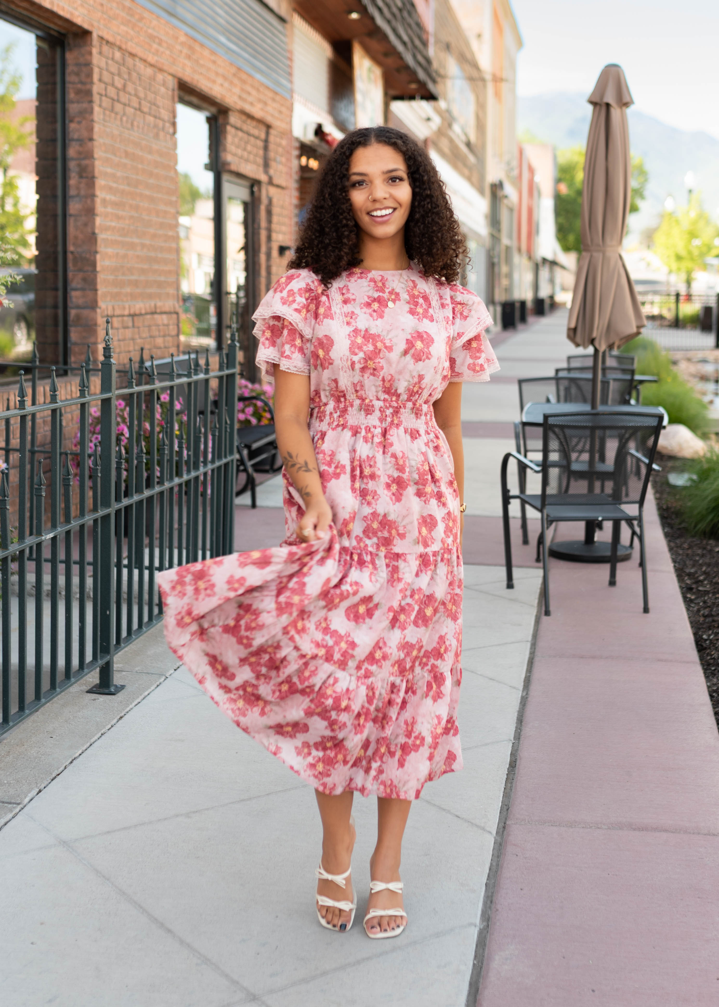 Lena & Lou Annette Dusty Pink Floral Tiered Dress