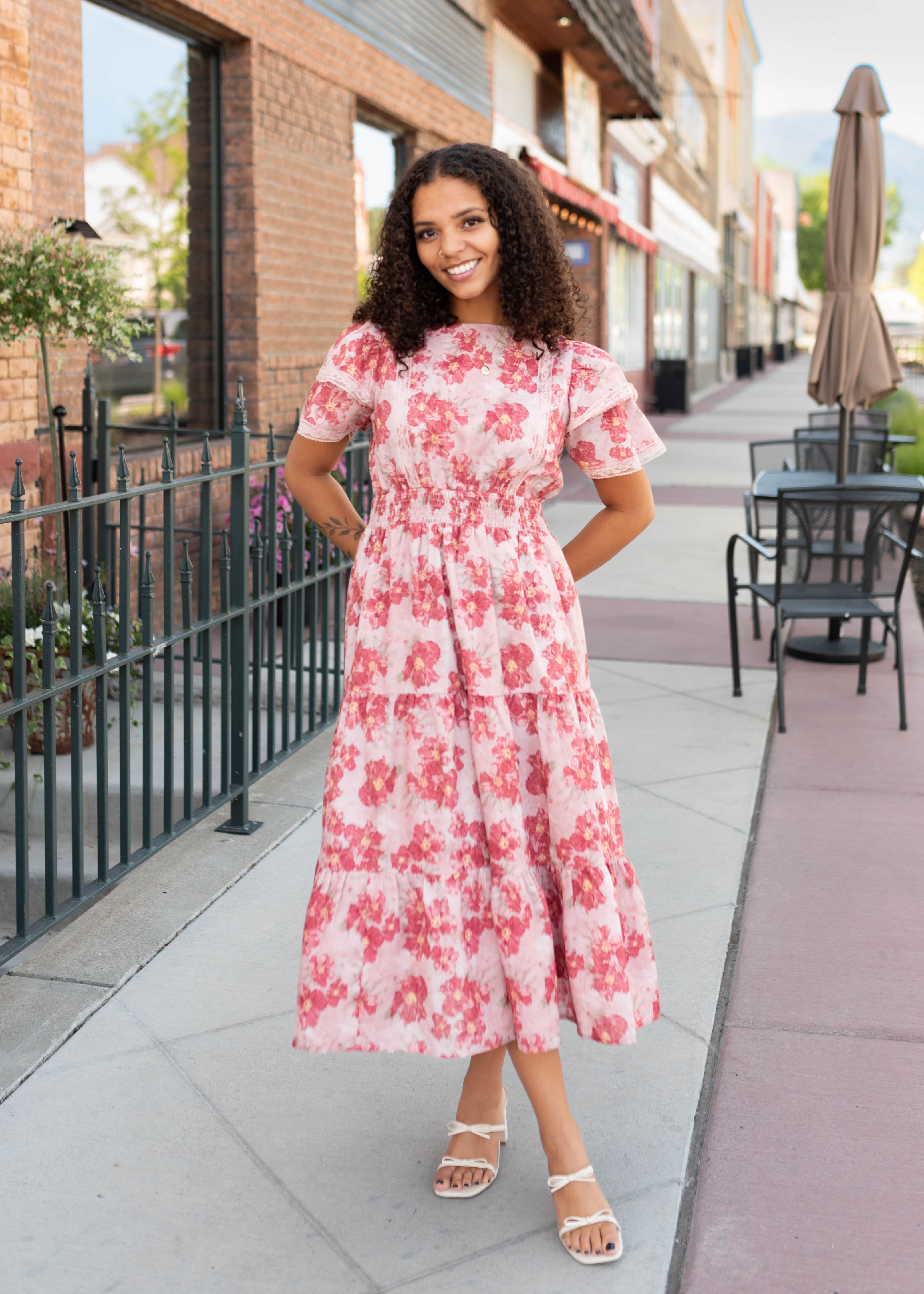 Lena & Lou Annette Dusty Pink Floral Tiered Dress