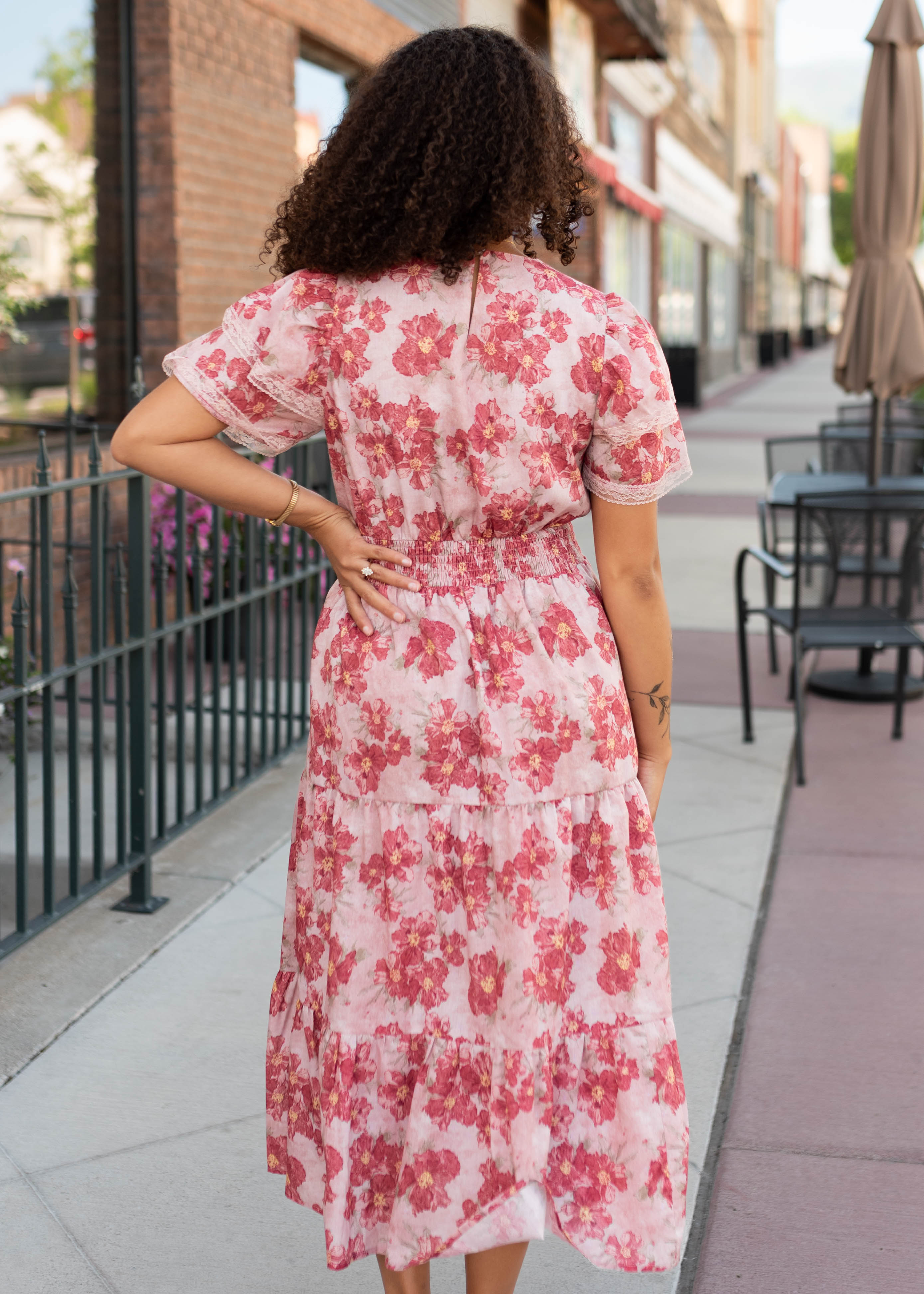 Lena & Lou Annette Dusty Pink Floral Tiered Dress