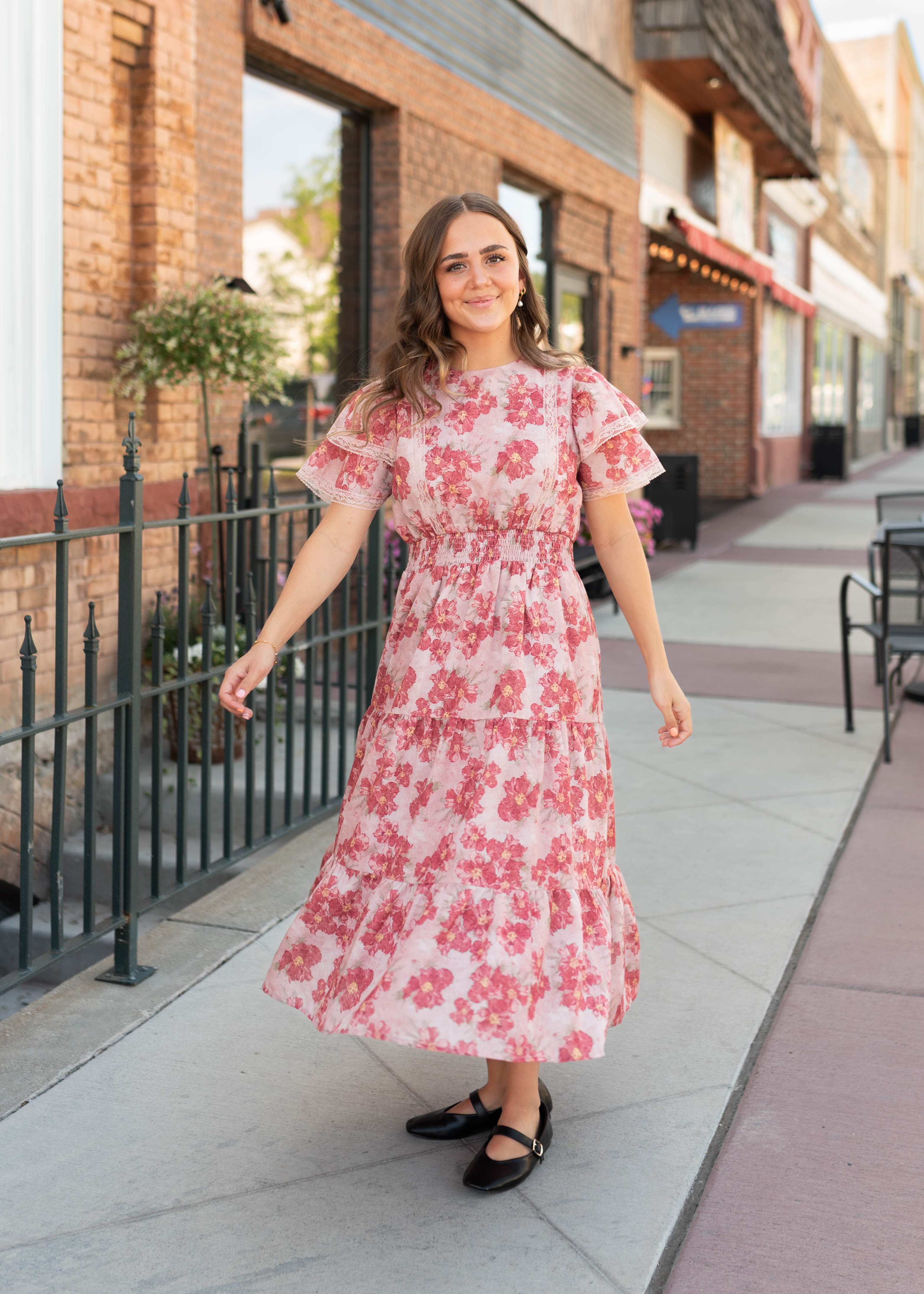 Lena & Lou Annette Dusty Pink Floral Tiered Dress