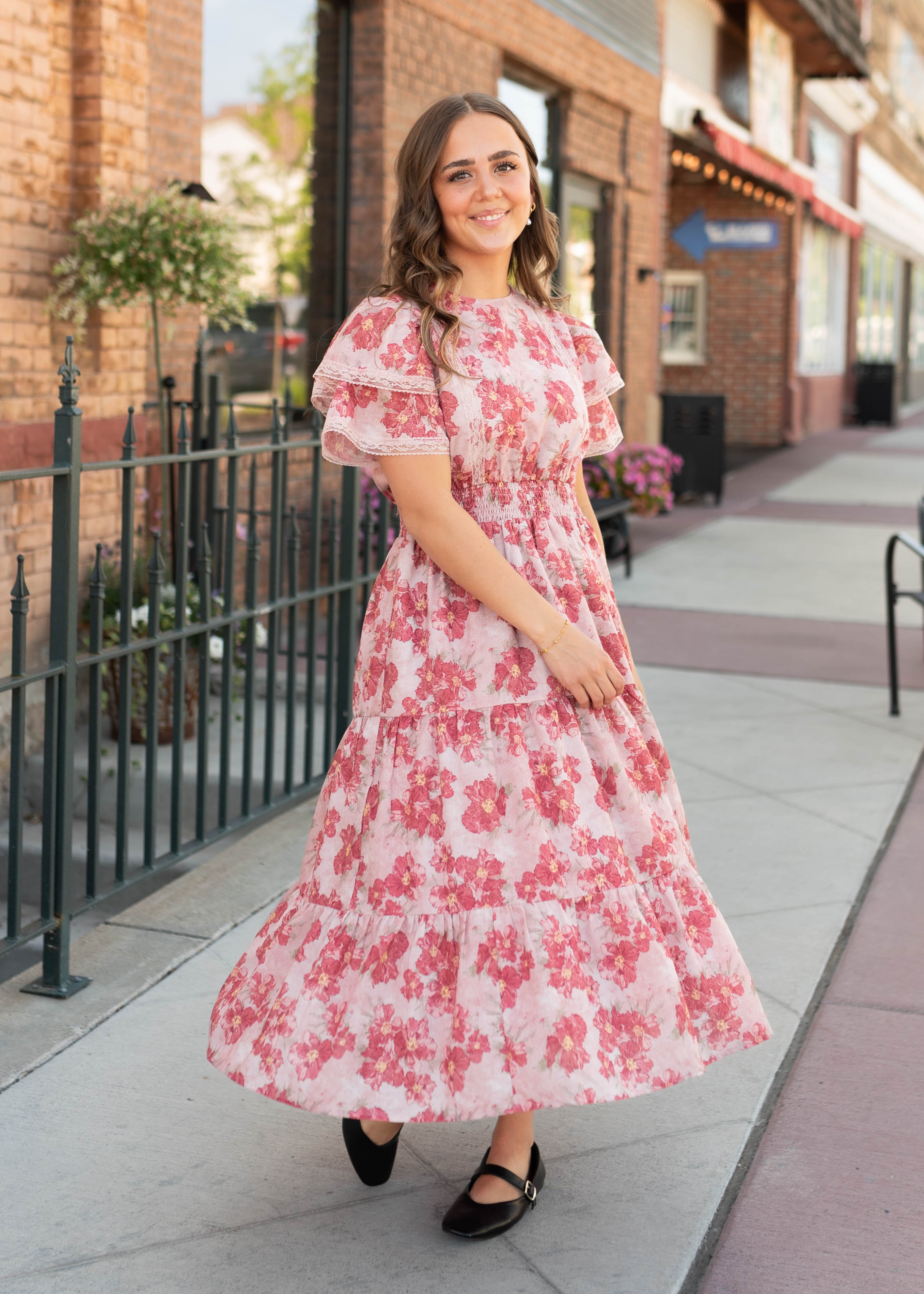 Lena & Lou Annette Dusty Pink Floral Tiered Dress