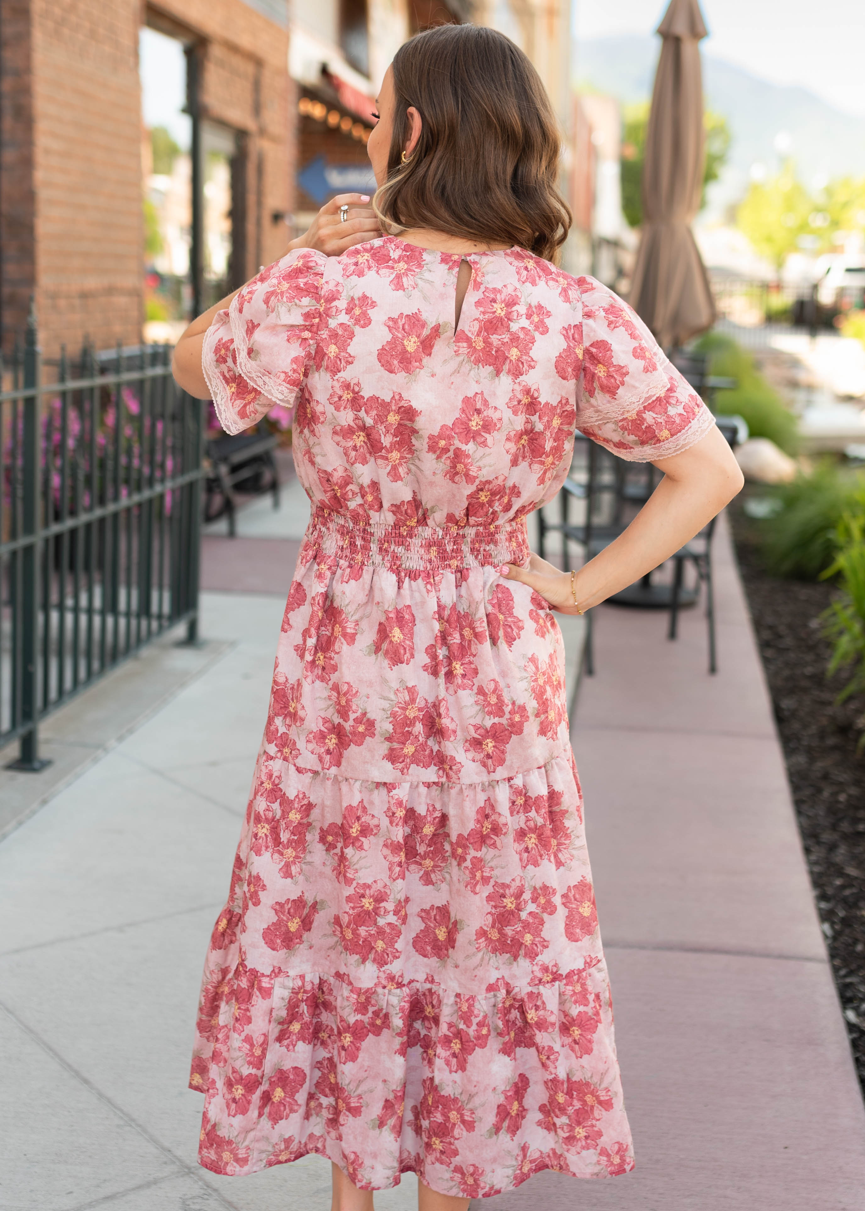 Lena & Lou Annette Dusty Pink Floral Tiered Dress