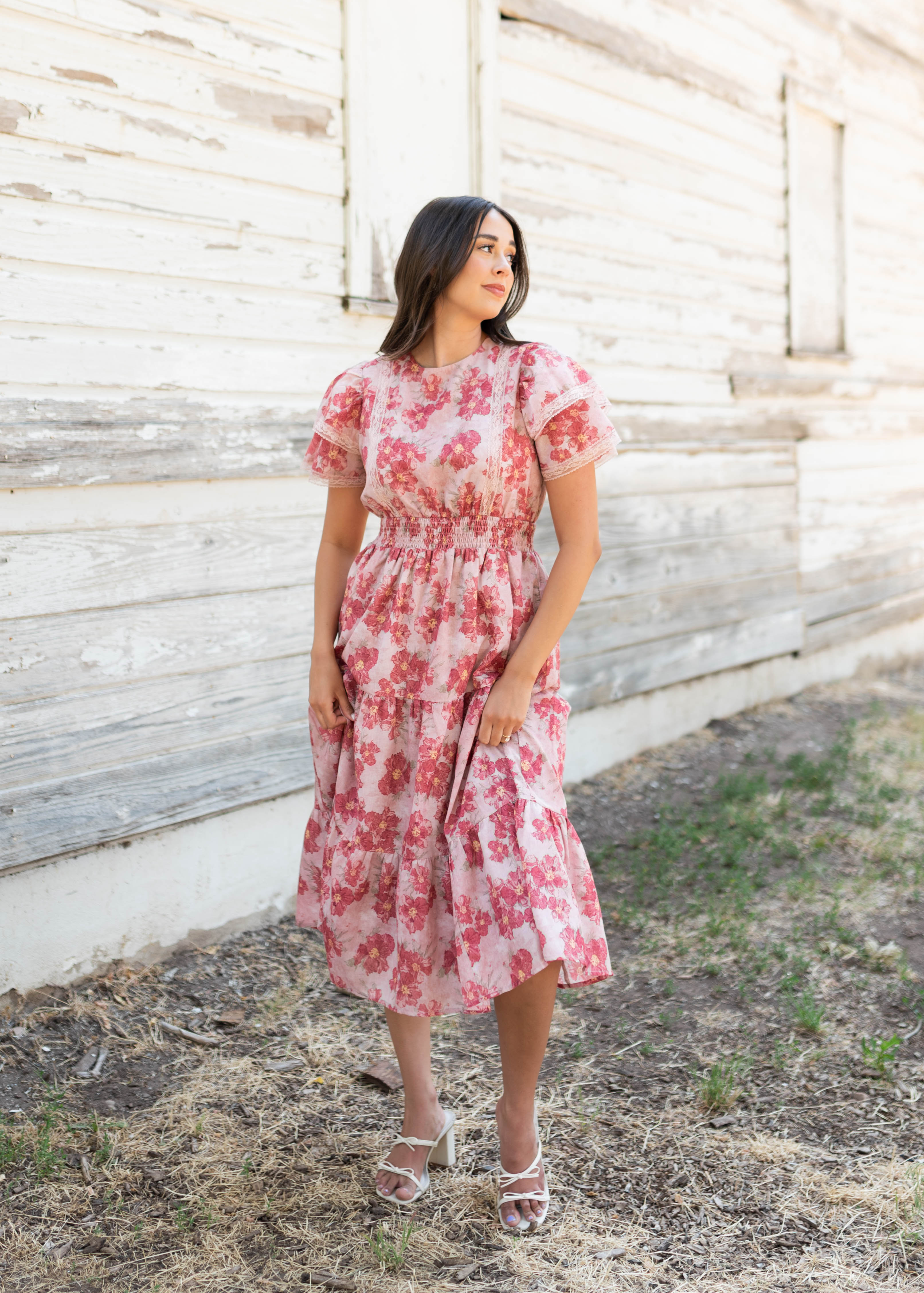 Lena & Lou Annette Dusty Pink Floral Tiered Dress