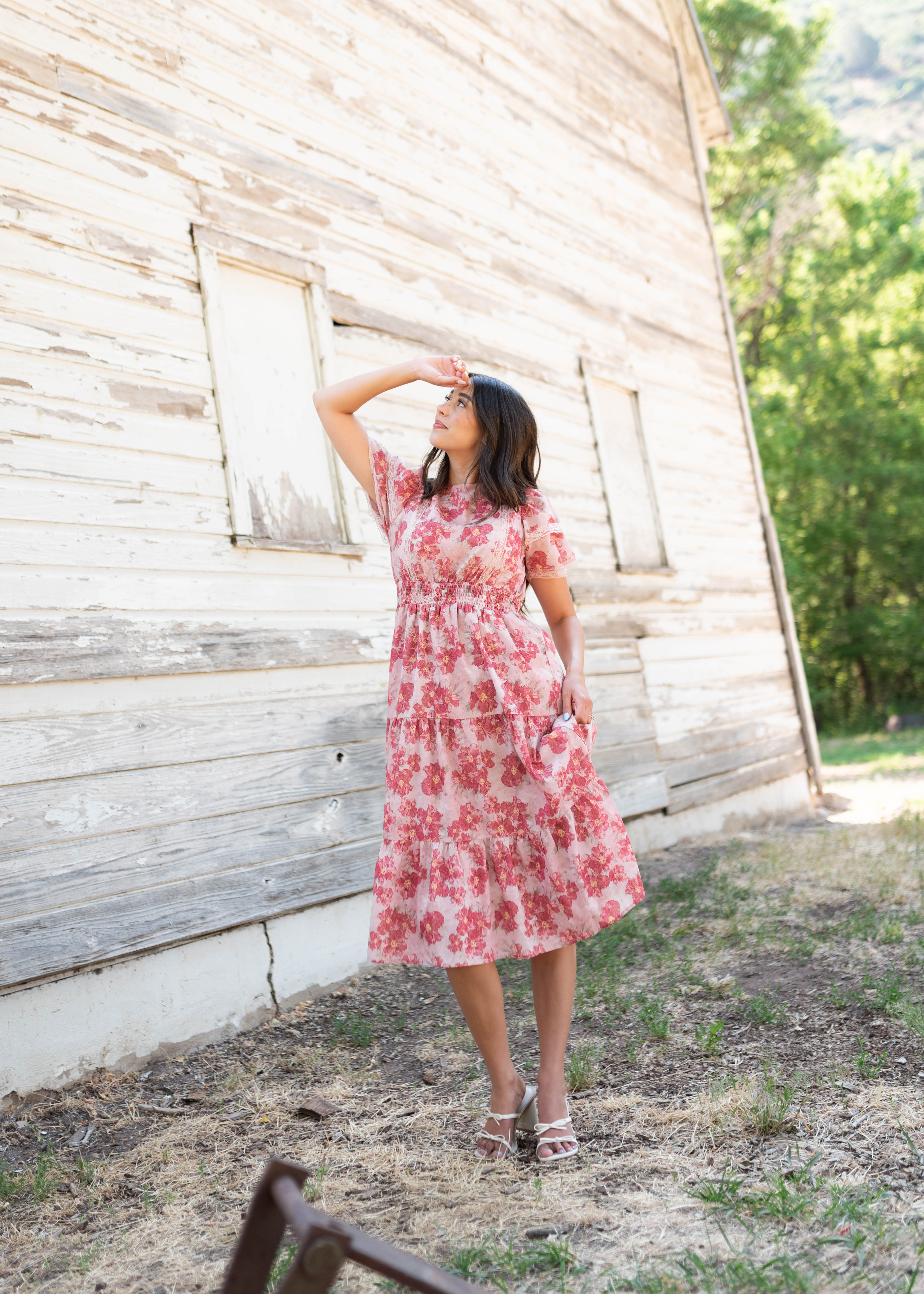 Lena & Lou Annette Dusty Pink Floral Tiered Dress