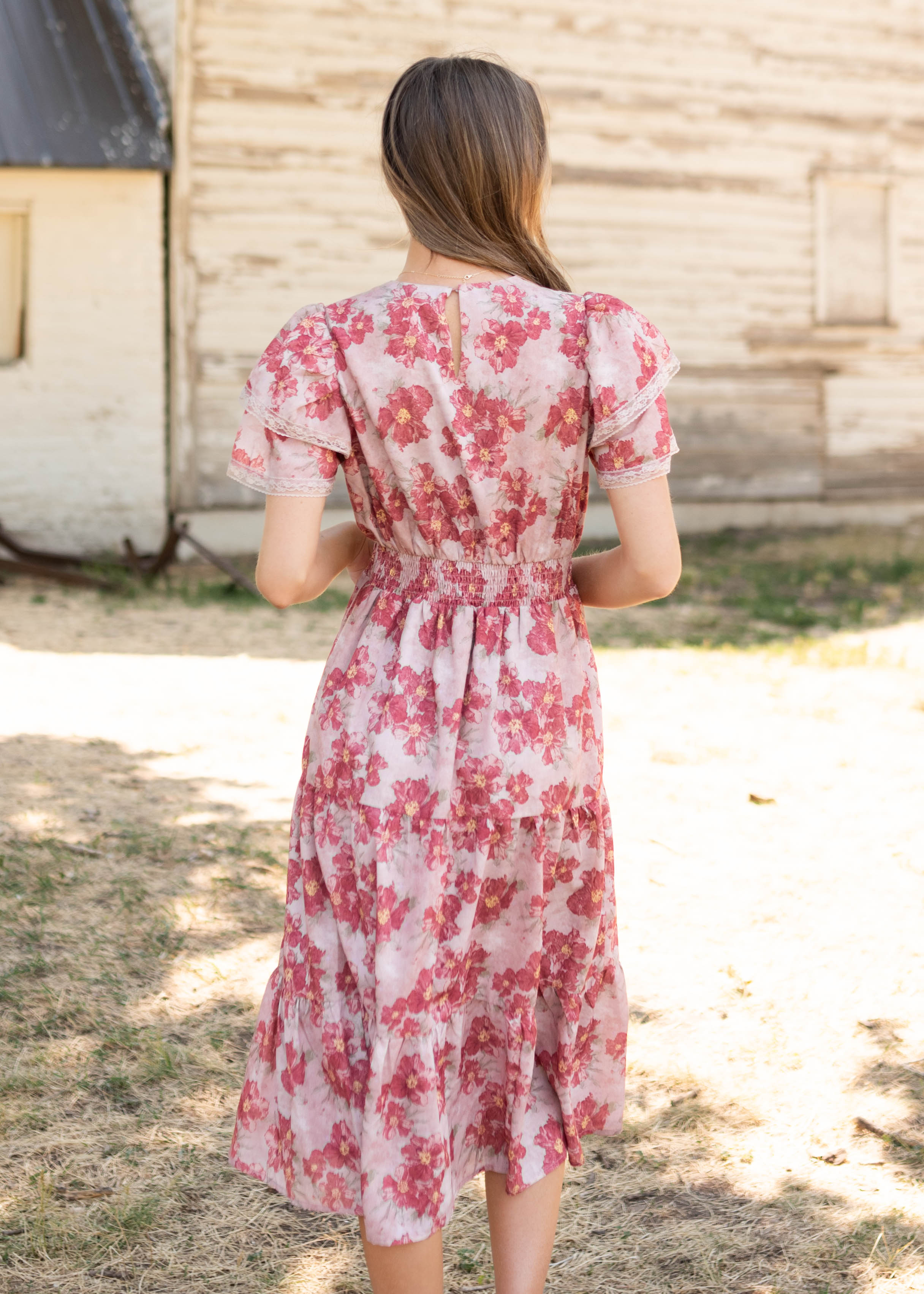 Lena & Lou Annette Dusty Pink Floral Tiered Dress