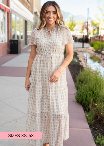 Lena & Lou Morgan Cream Patterned Dress