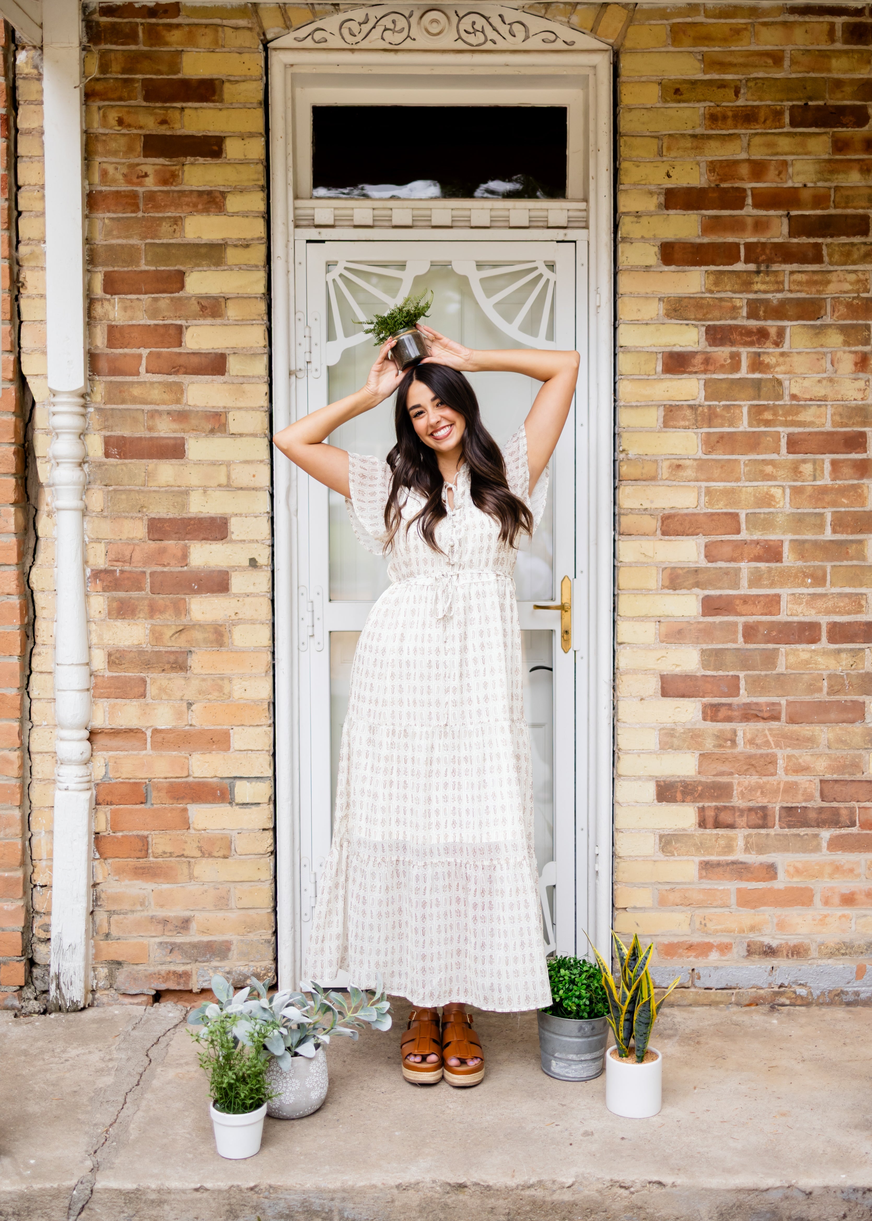 Lena & Lou Morgan Cream Patterned Dress