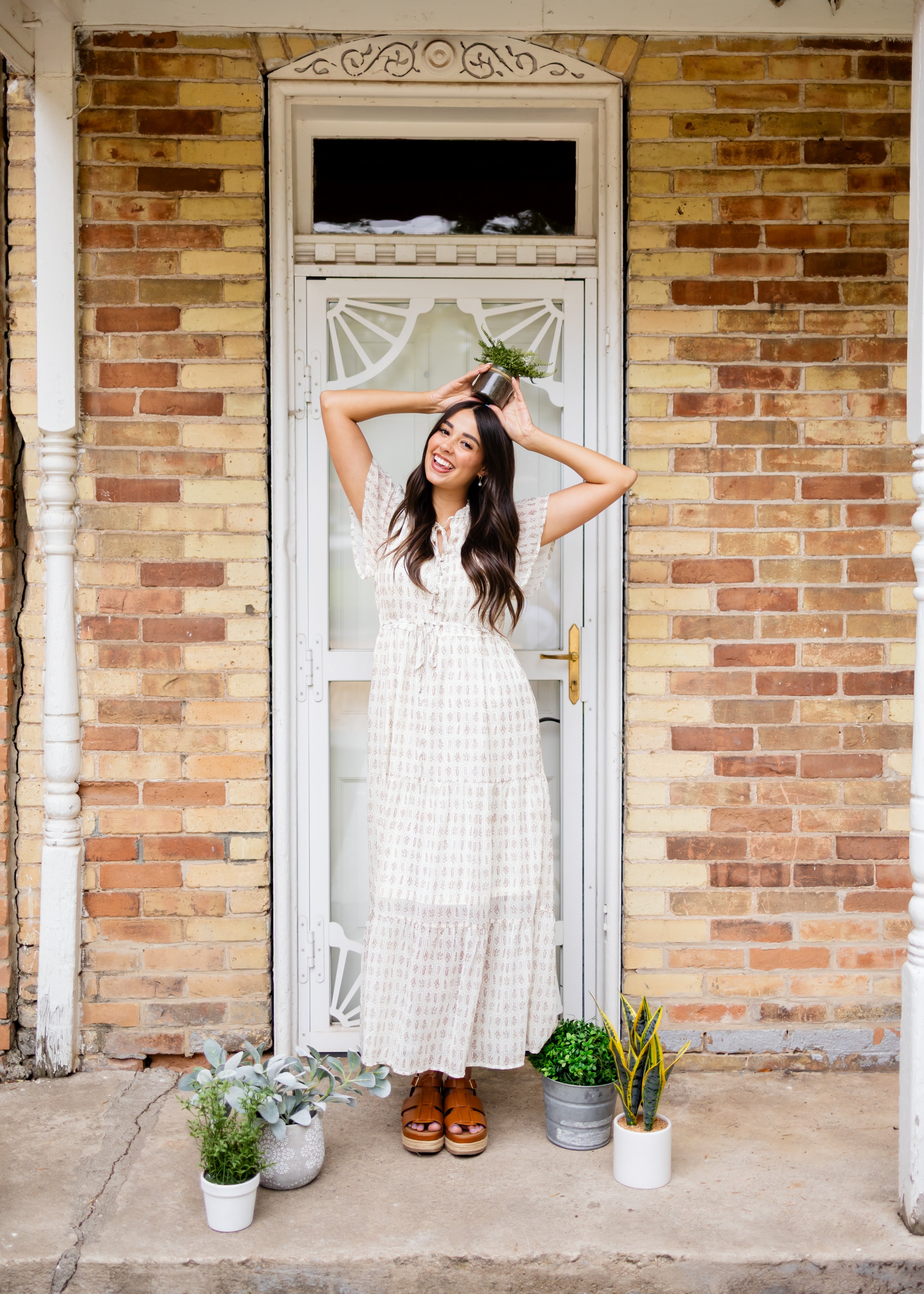 Lena & Lou Morgan Cream Patterned Dress