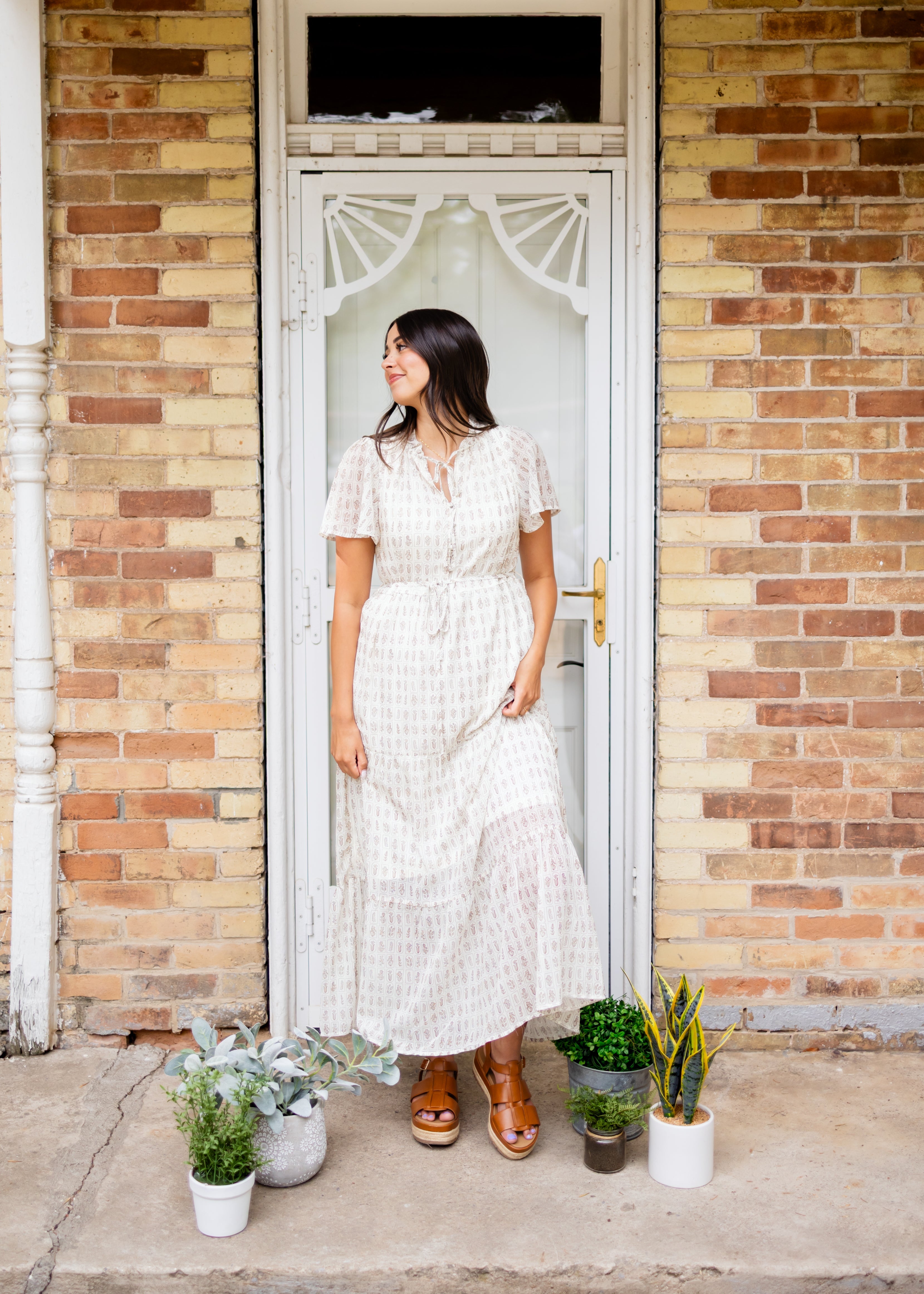 Lena & Lou Morgan Cream Patterned Dress