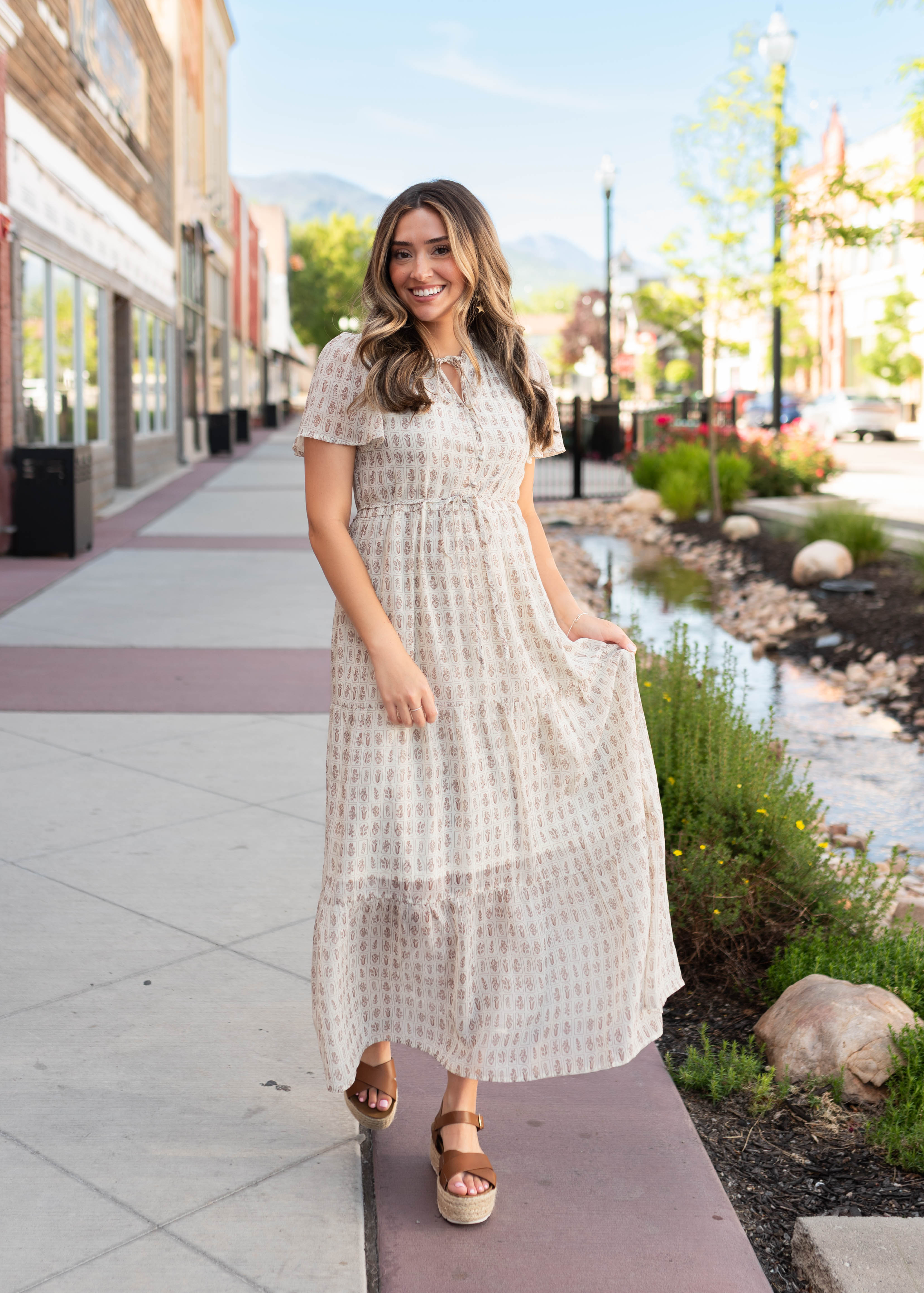 Lena & Lou Morgan Cream Patterned Dress