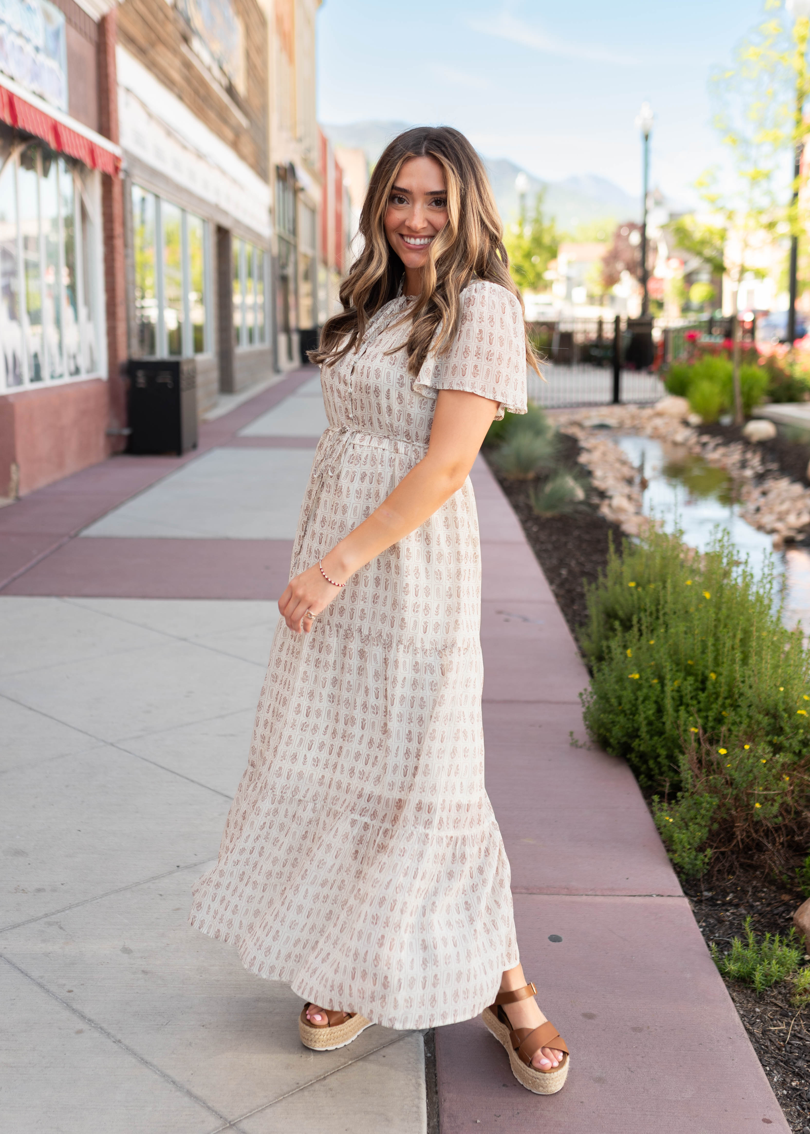 Lena & Lou Morgan Cream Patterned Dress