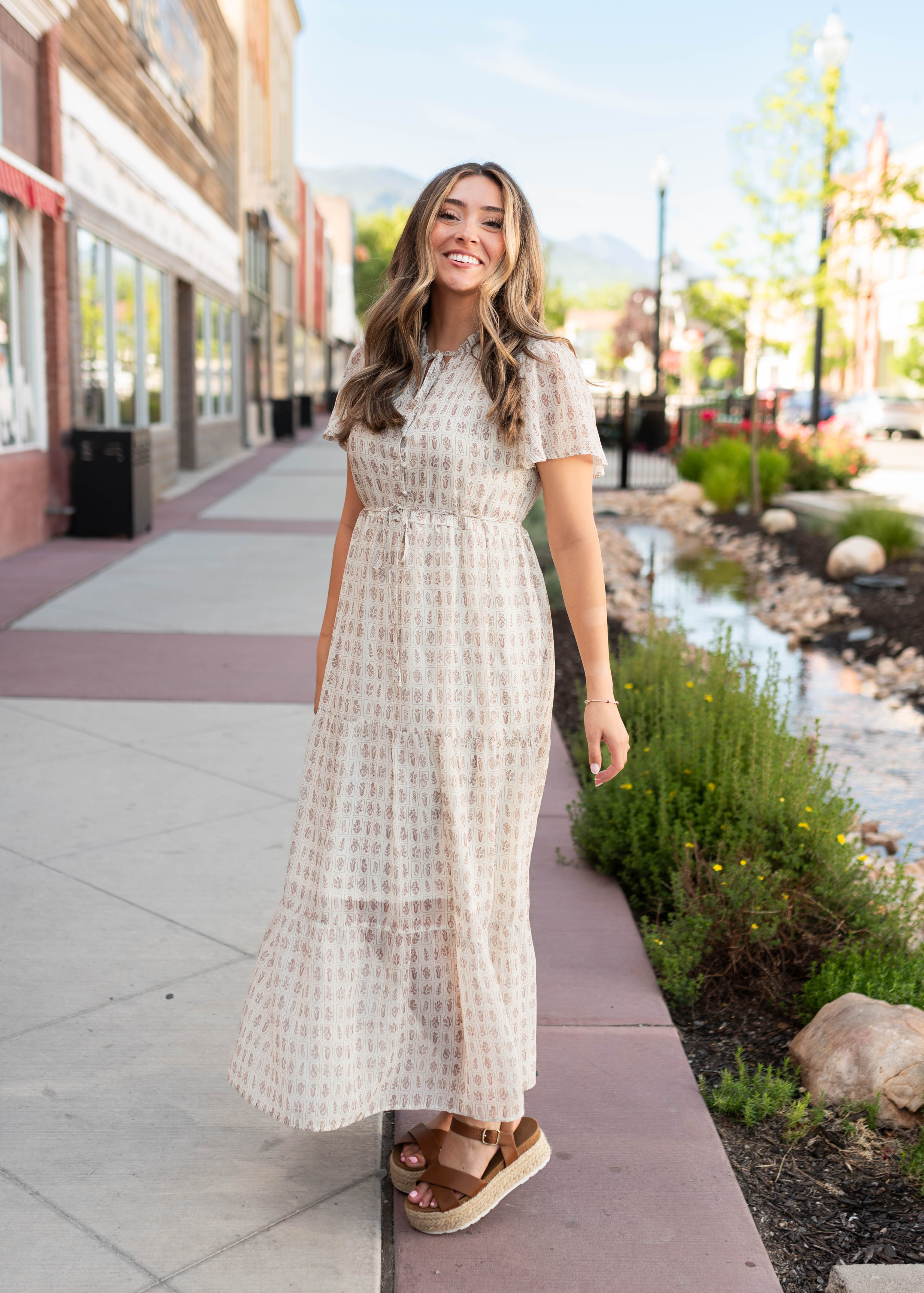 Lena & Lou Morgan Cream Patterned Dress