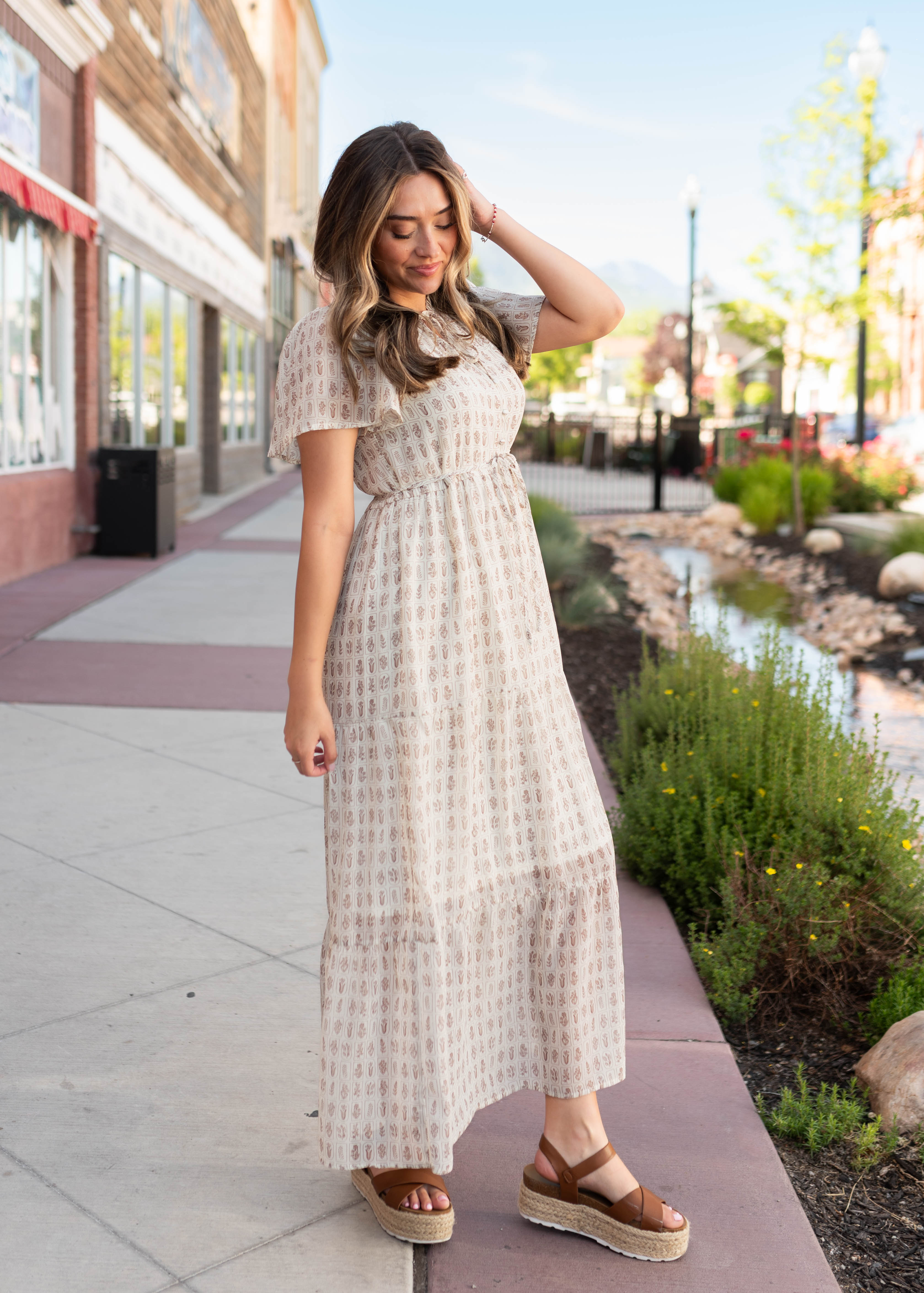 Lena & Lou Morgan Cream Patterned Dress