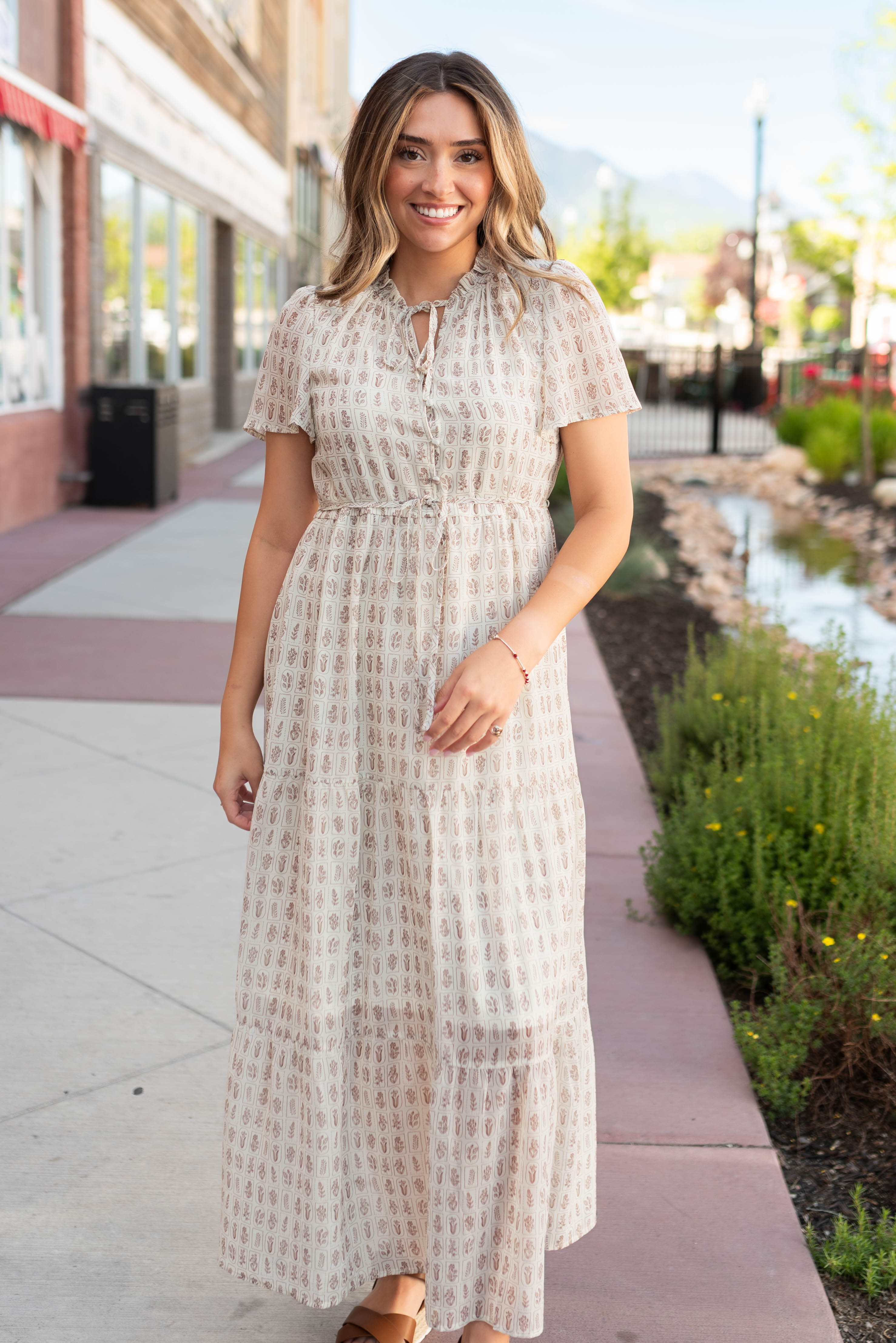Lena & Lou Morgan Cream Patterned Dress