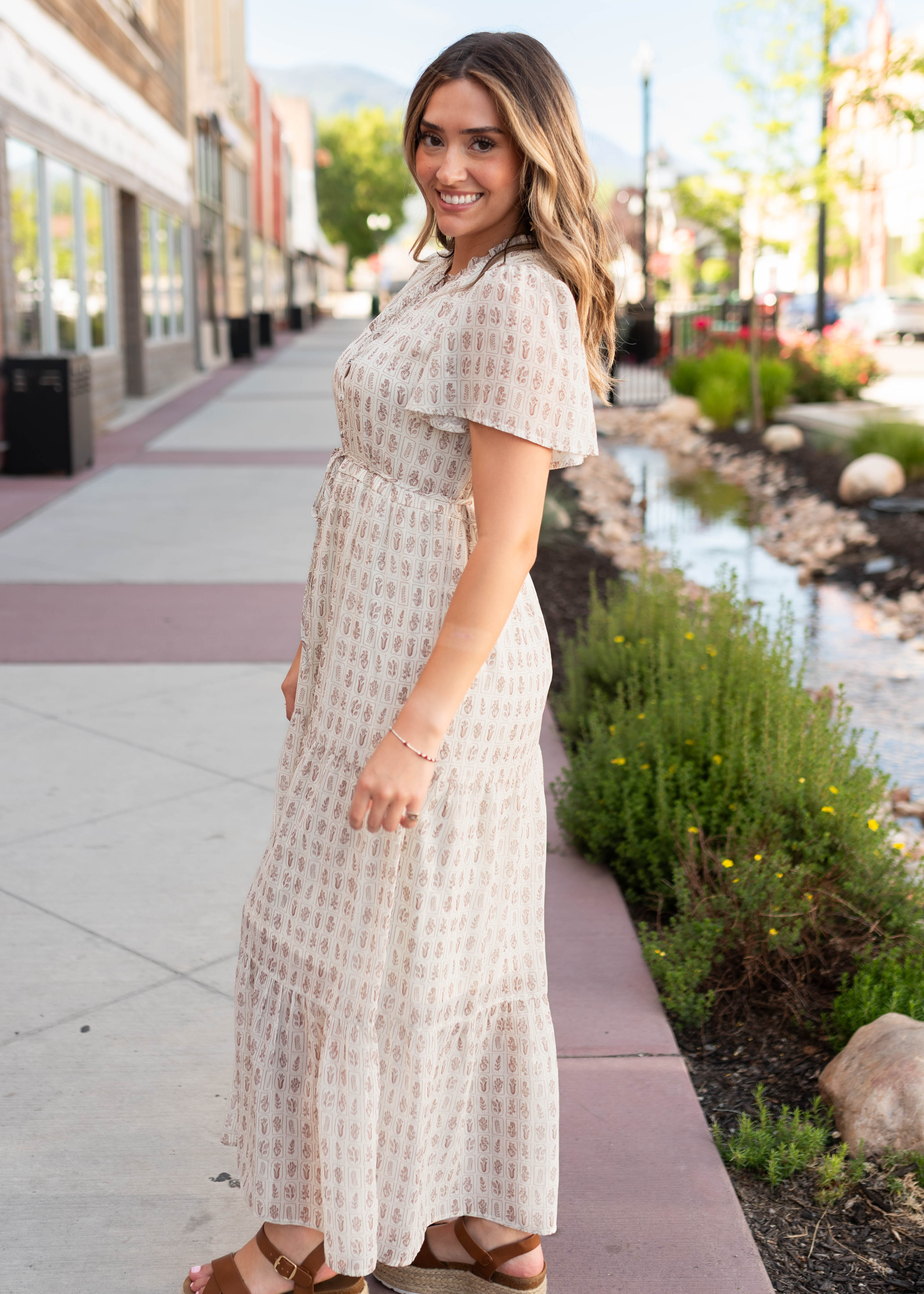Lena & Lou Morgan Cream Patterned Dress