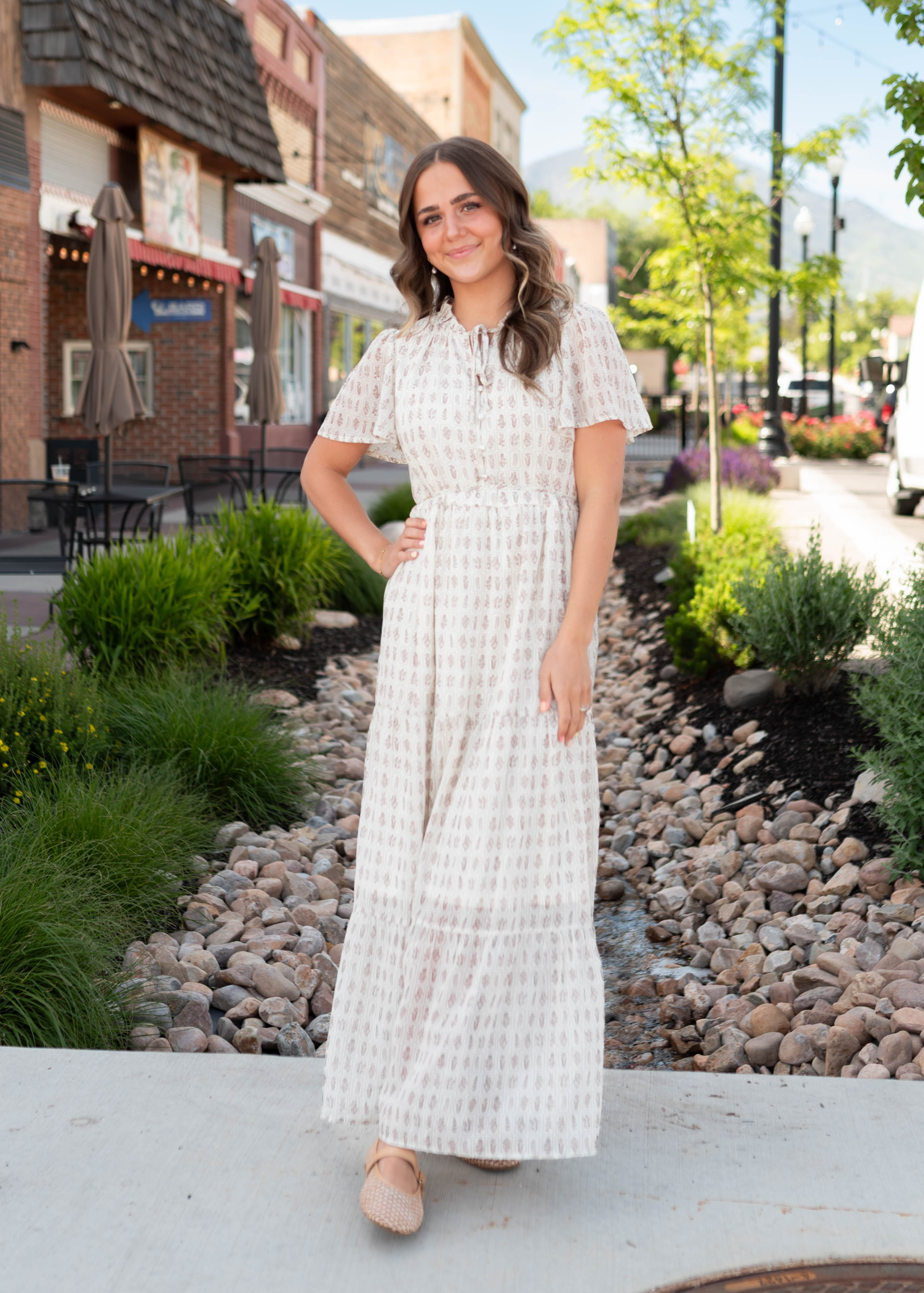 Lena & Lou Morgan Cream Patterned Dress