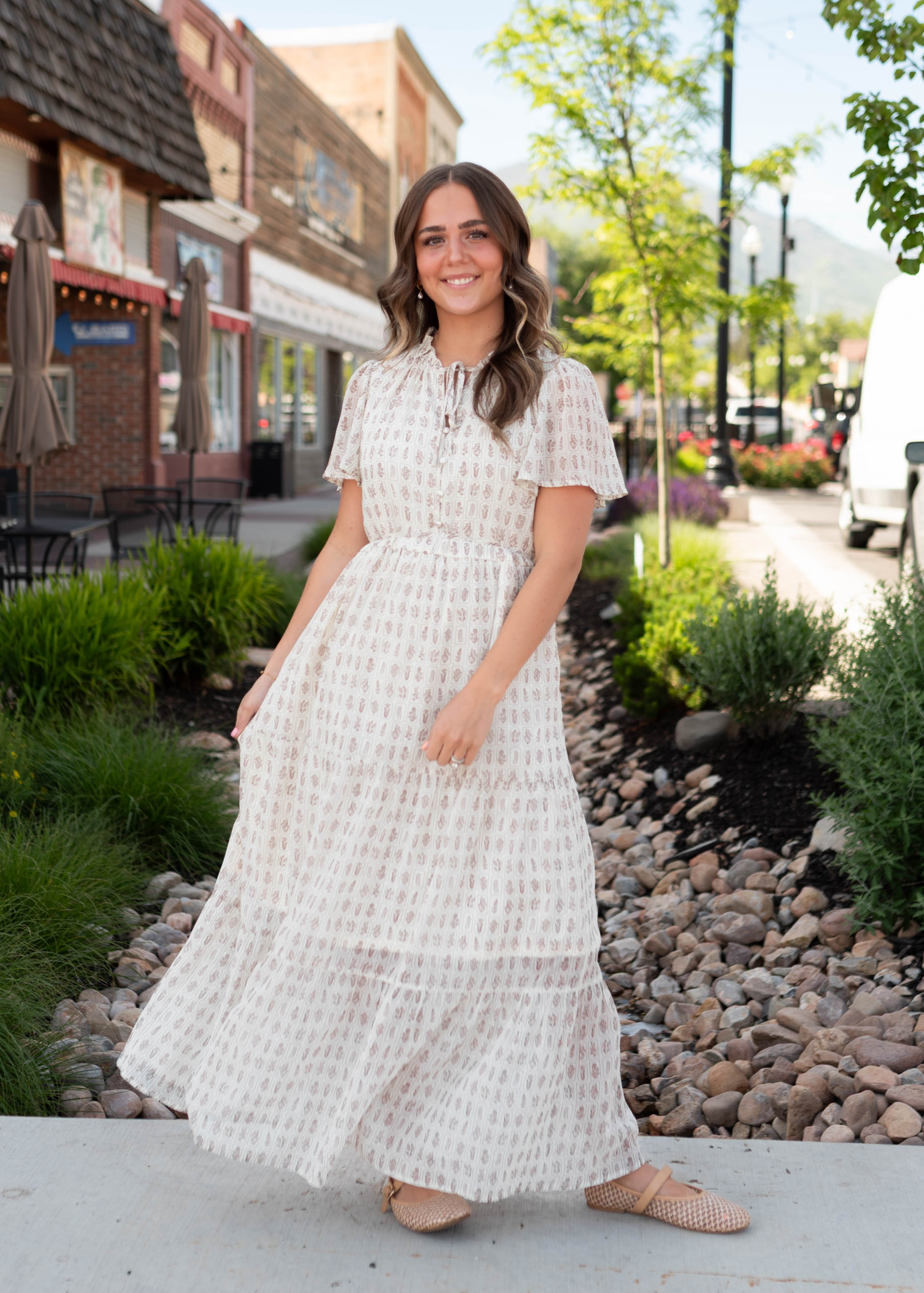 Lena & Lou Morgan Cream Patterned Dress