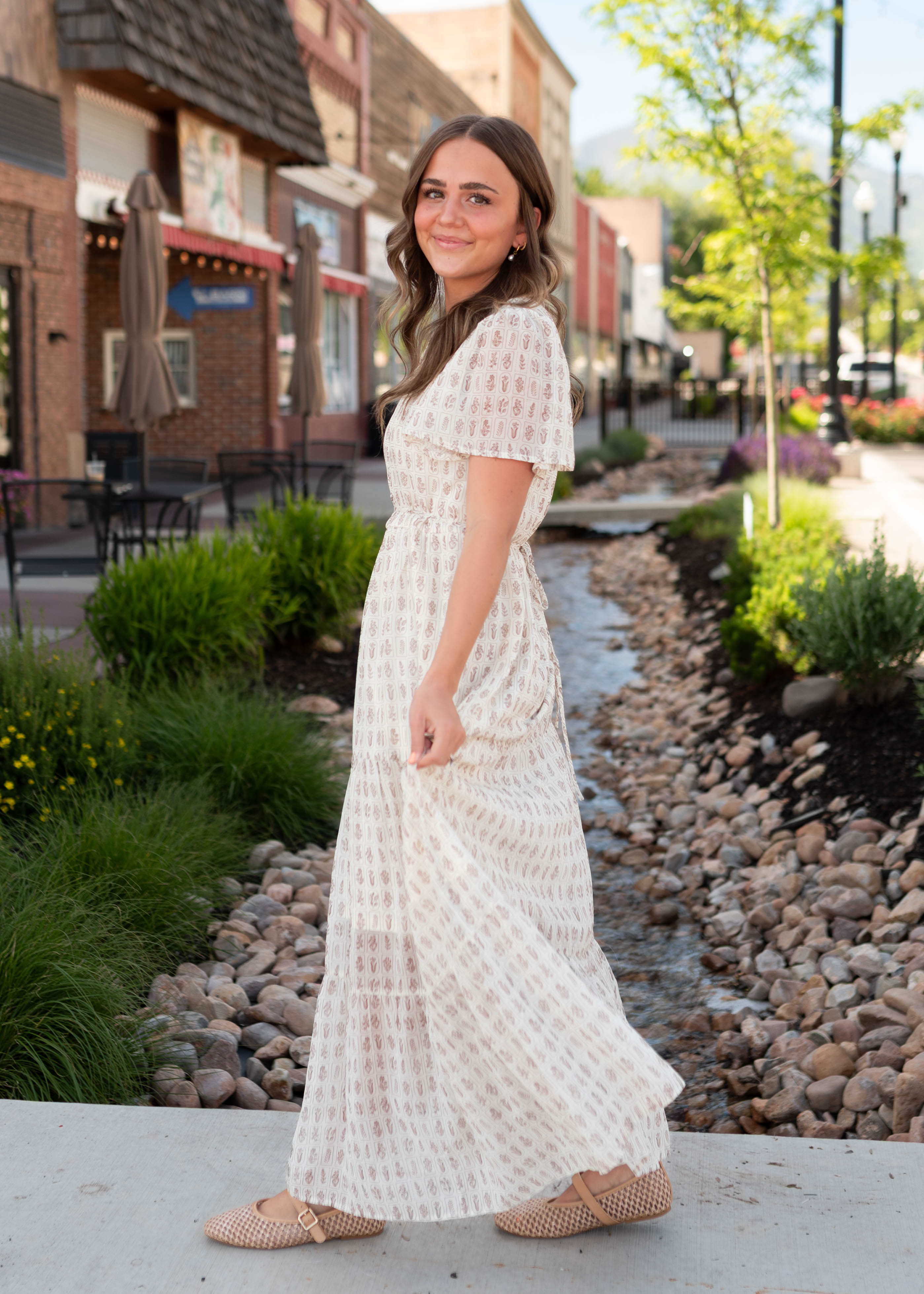 Lena & Lou Morgan Cream Patterned Dress