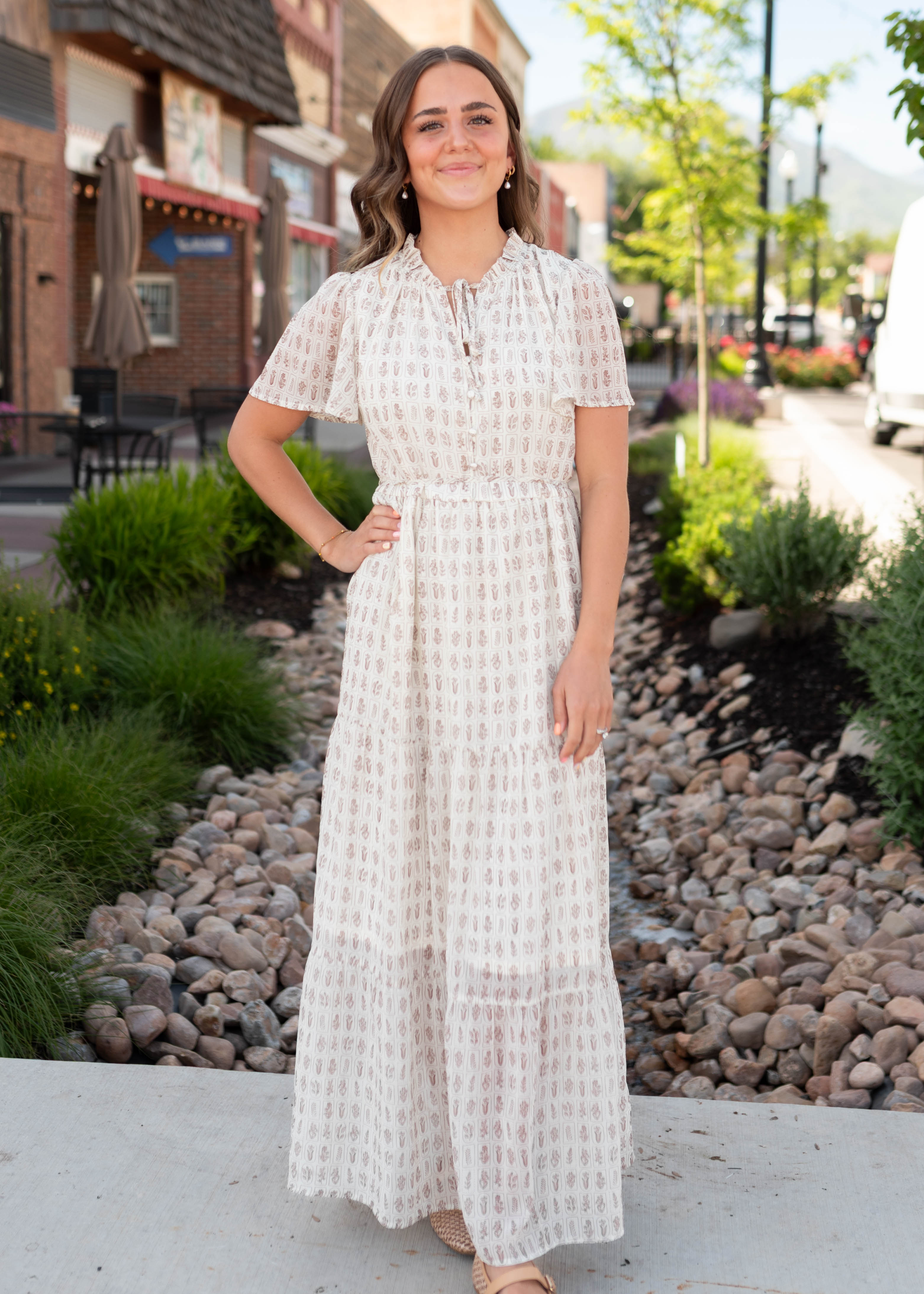 Lena & Lou Morgan Cream Patterned Dress