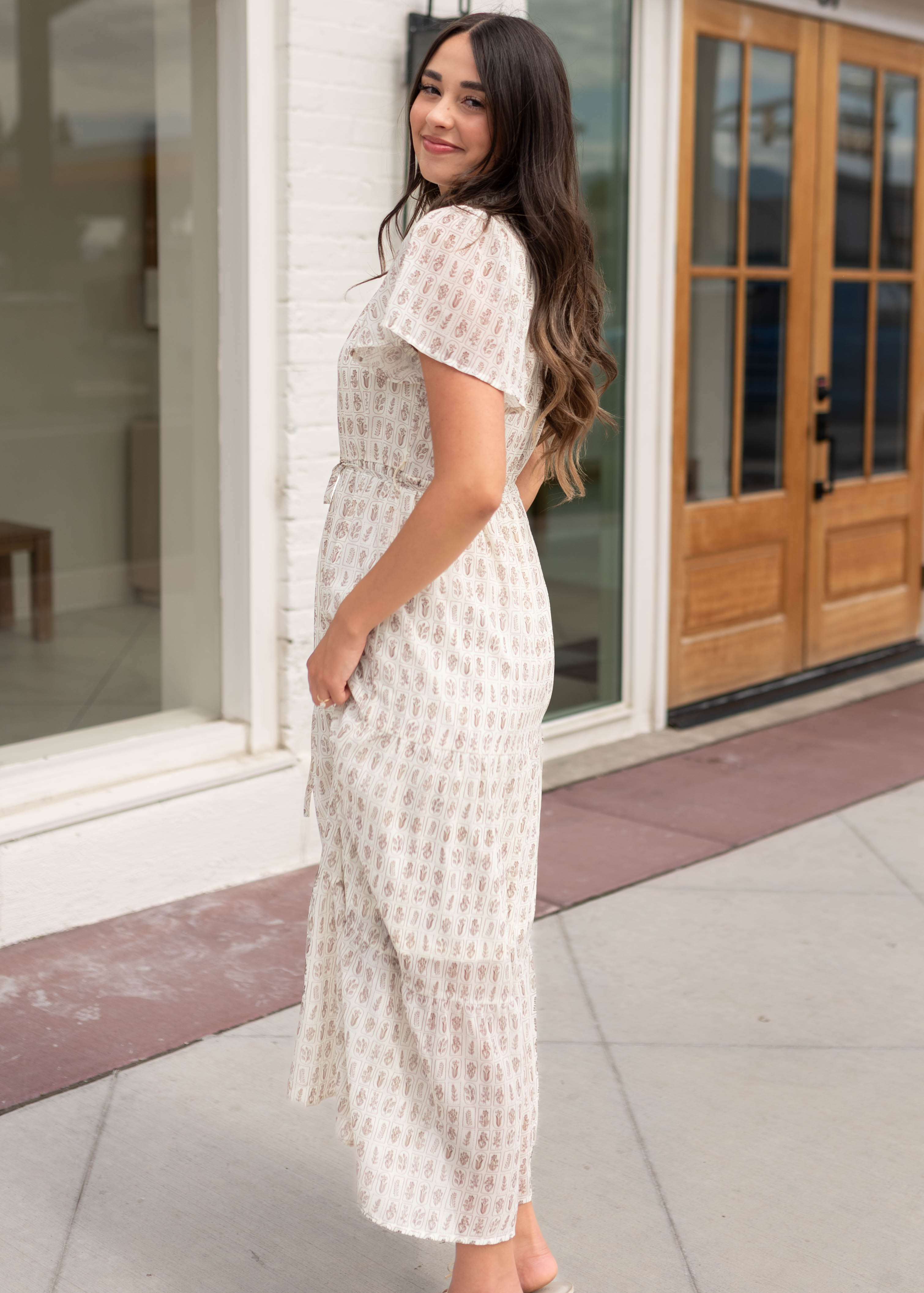 Lena & Lou Morgan Cream Patterned Dress