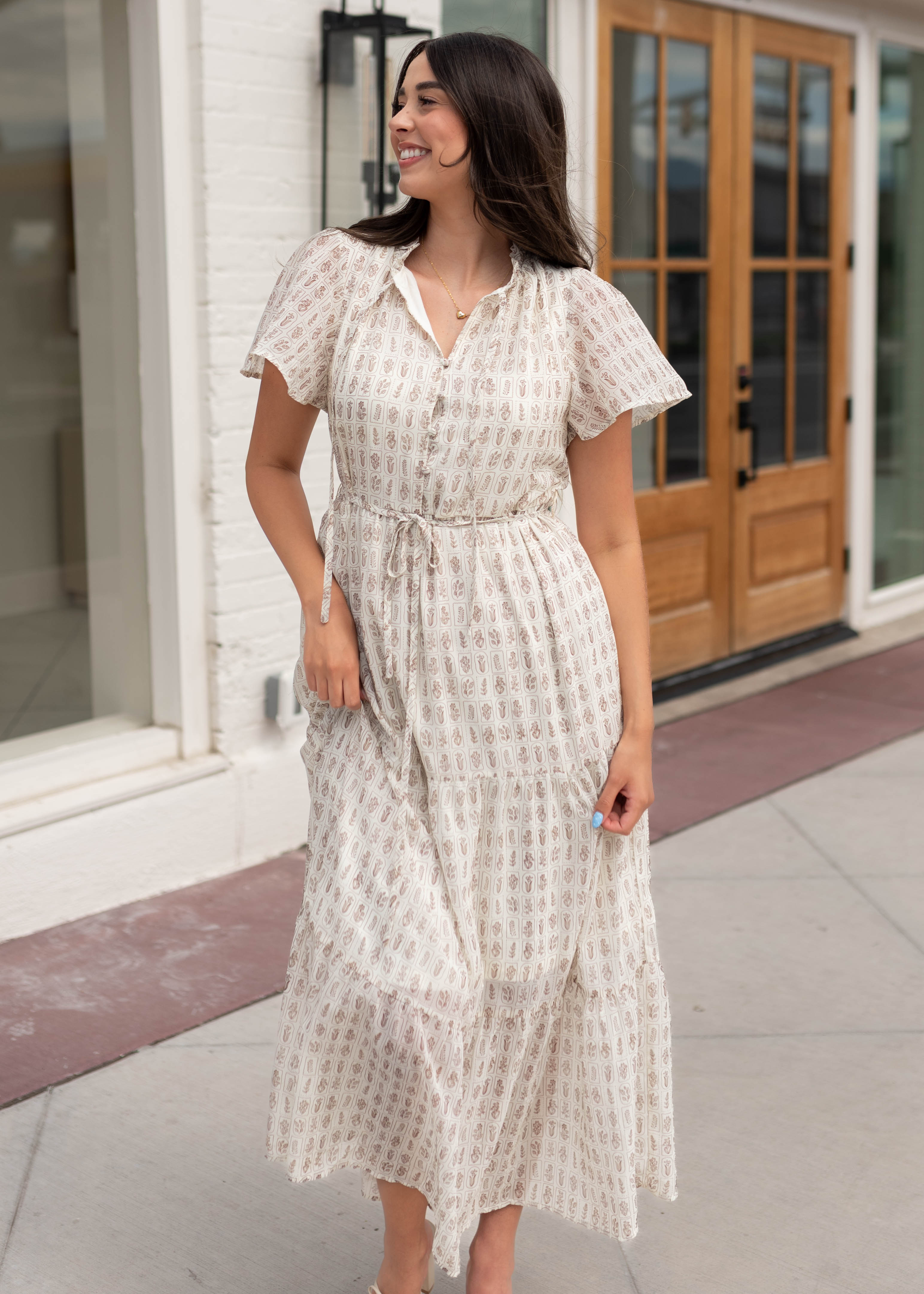 Lena & Lou Morgan Cream Patterned Dress