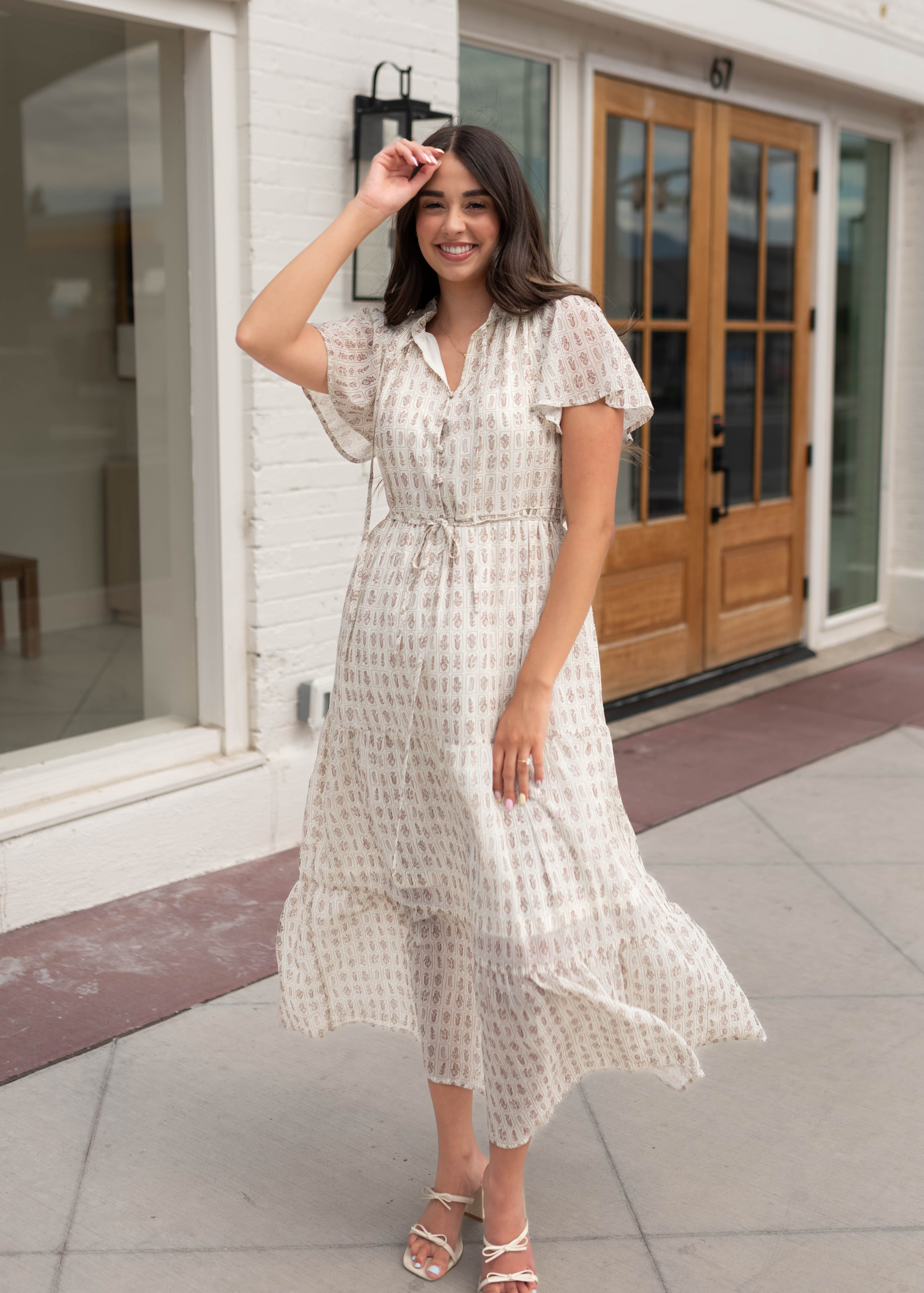 Lena & Lou Morgan Cream Patterned Dress