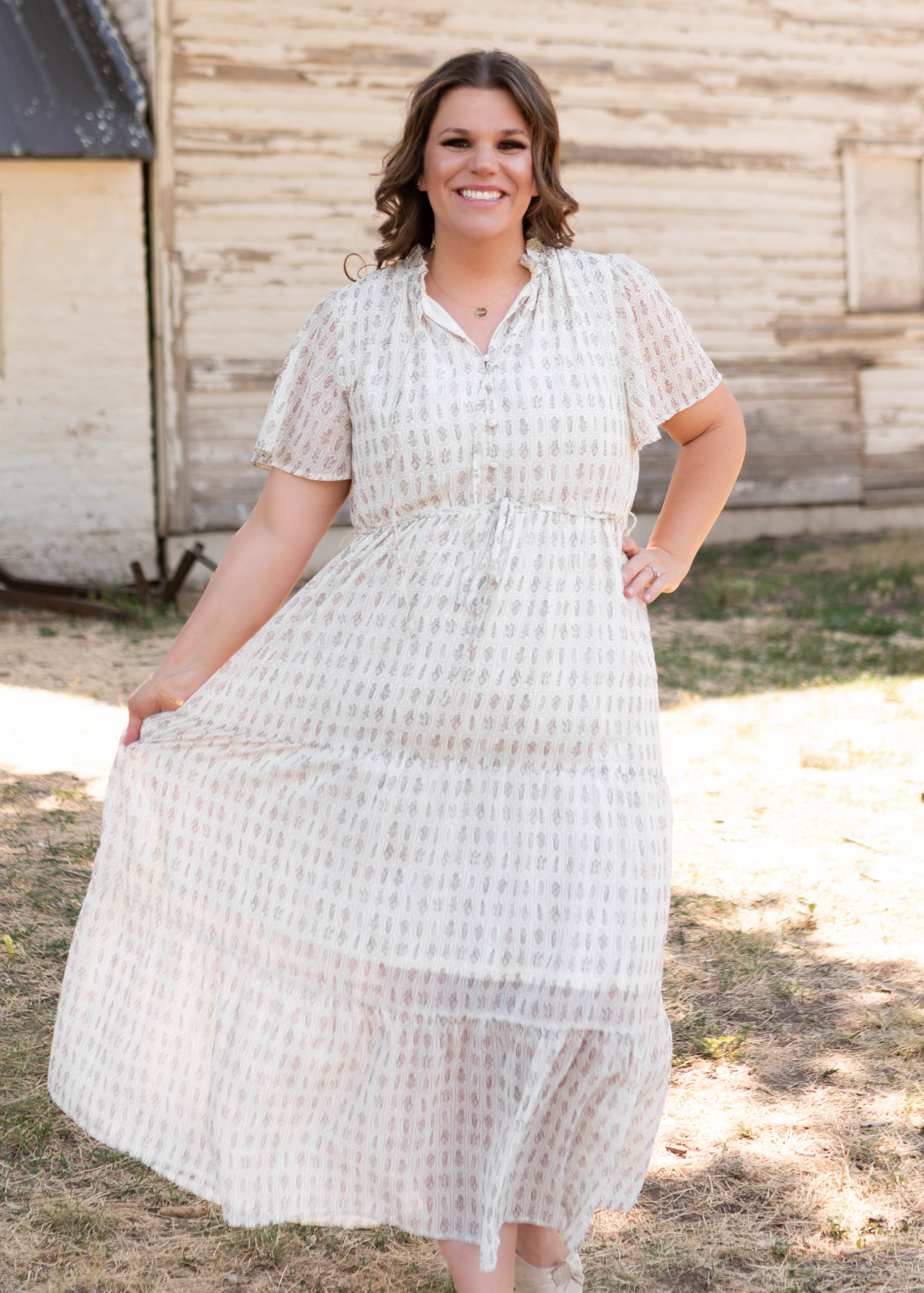 Lena & Lou Morgan Cream Patterned Dress