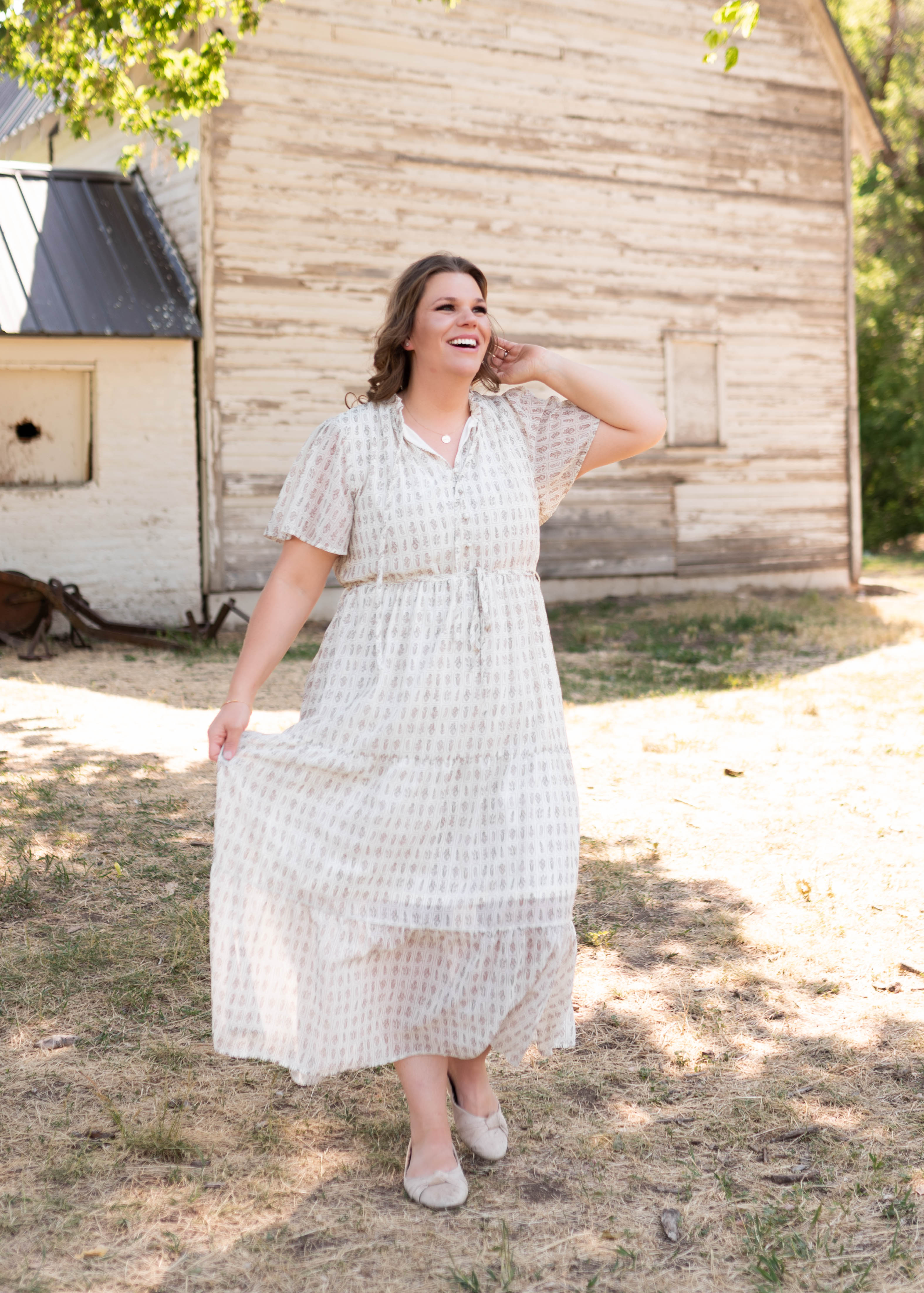 Lena & Lou Morgan Cream Patterned Dress