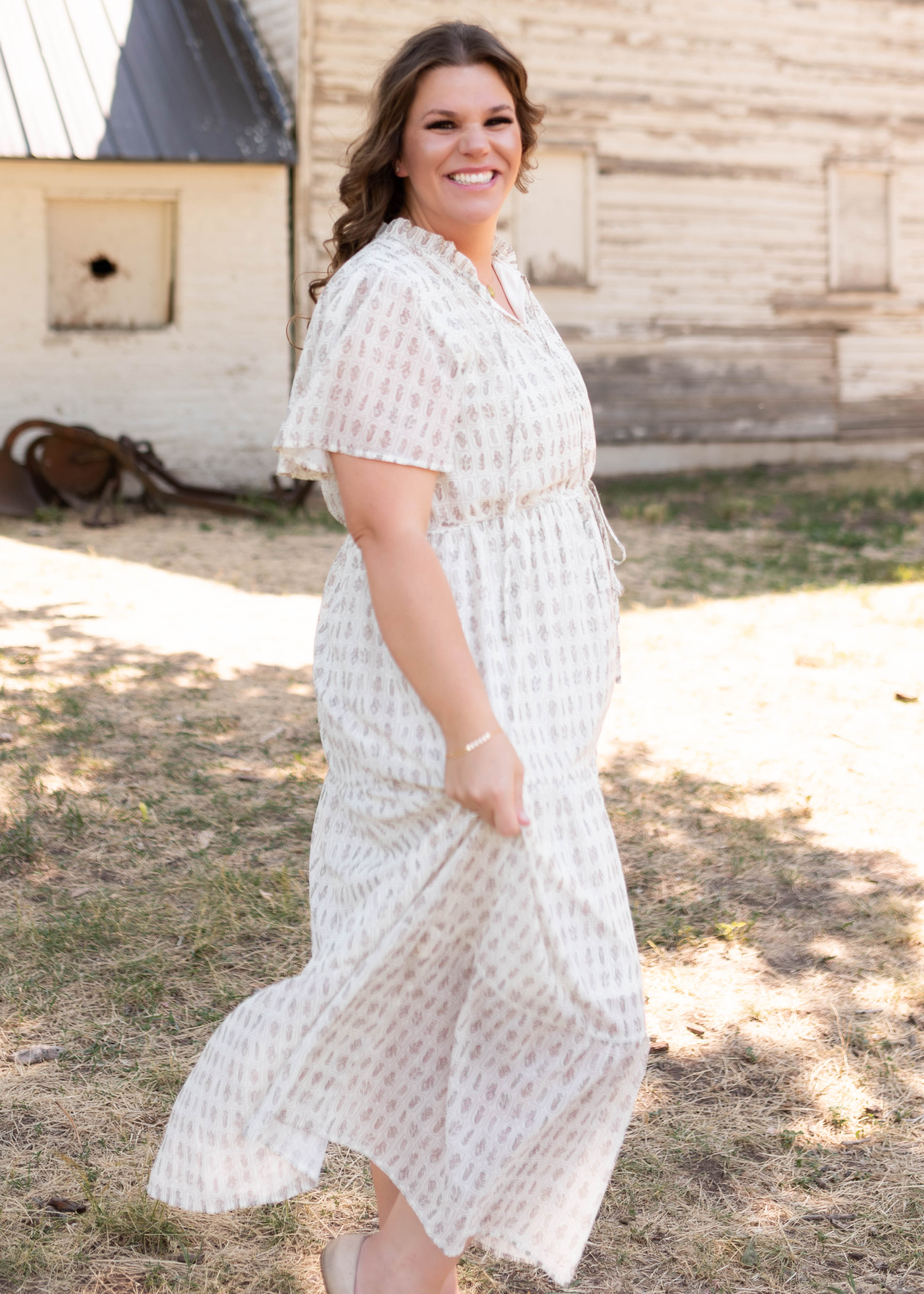 Lena & Lou Morgan Cream Patterned Dress