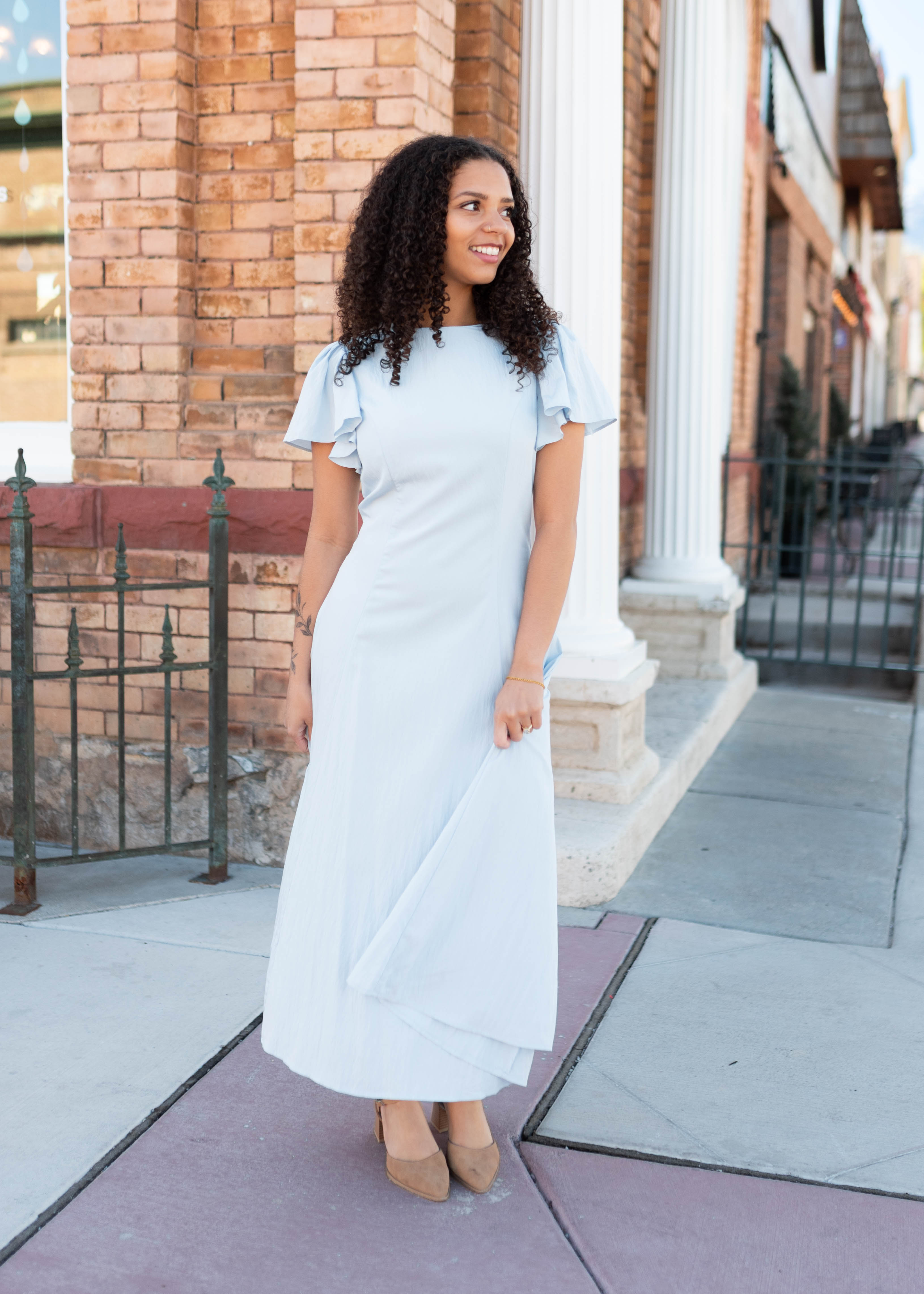 Lilah Blue Flutter Sleeve Dress