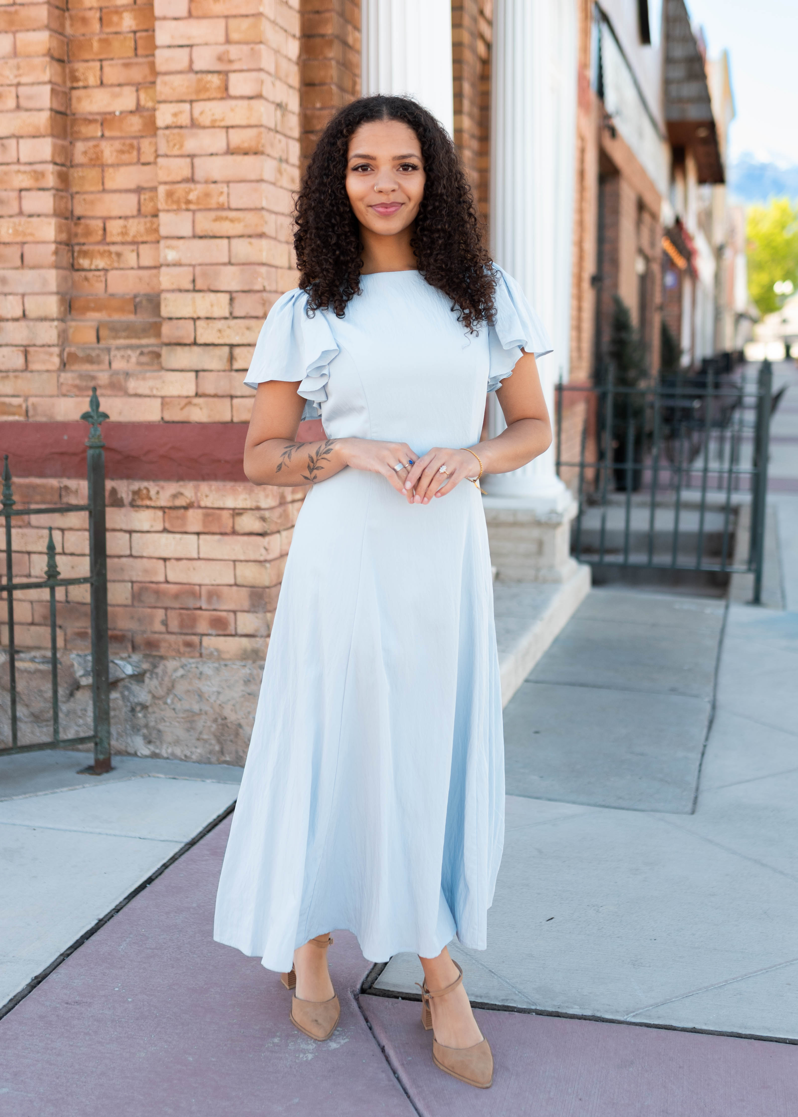 Lilah Blue Flutter Sleeve Dress