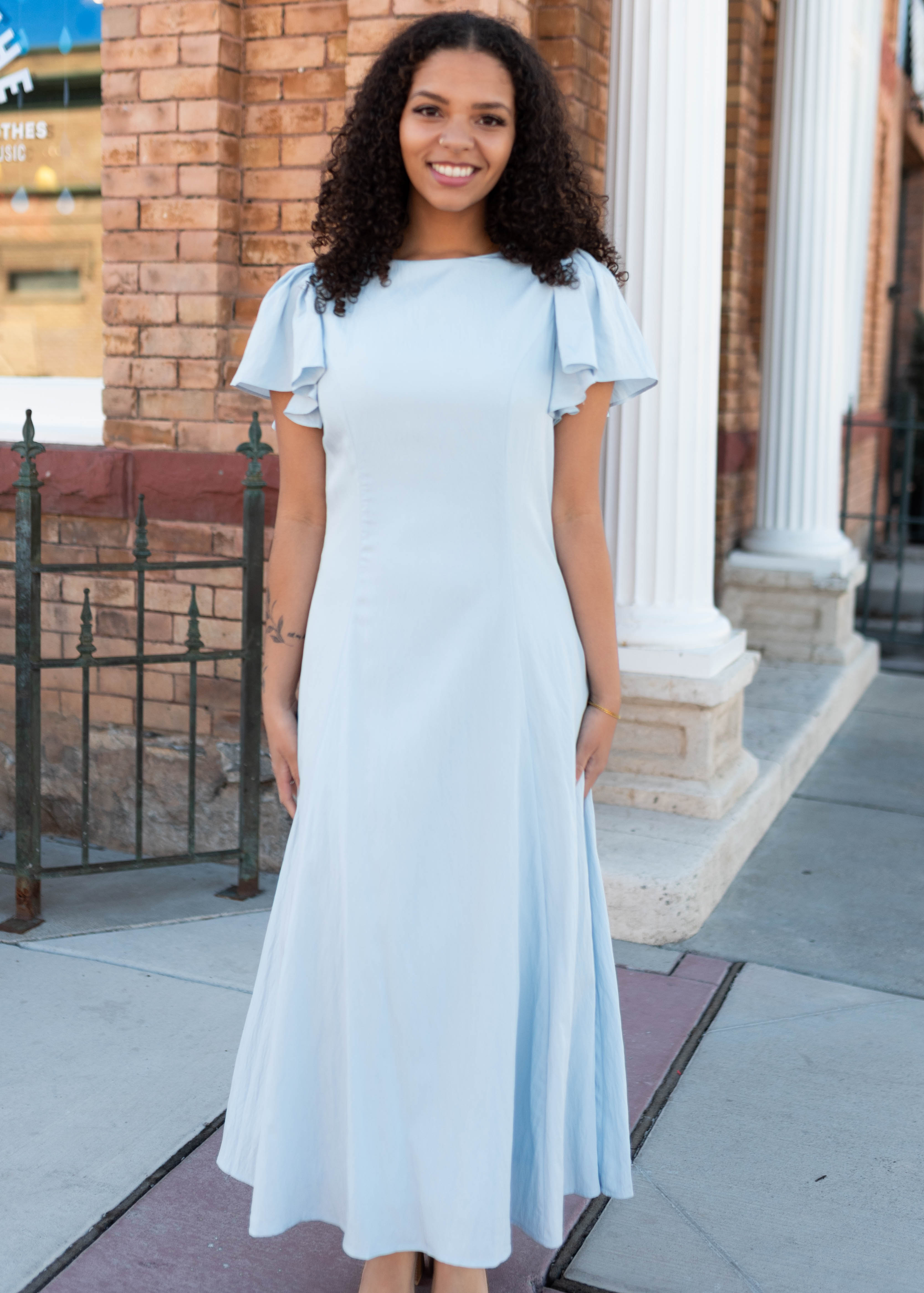 Lilah Blue Flutter Sleeve Dress
