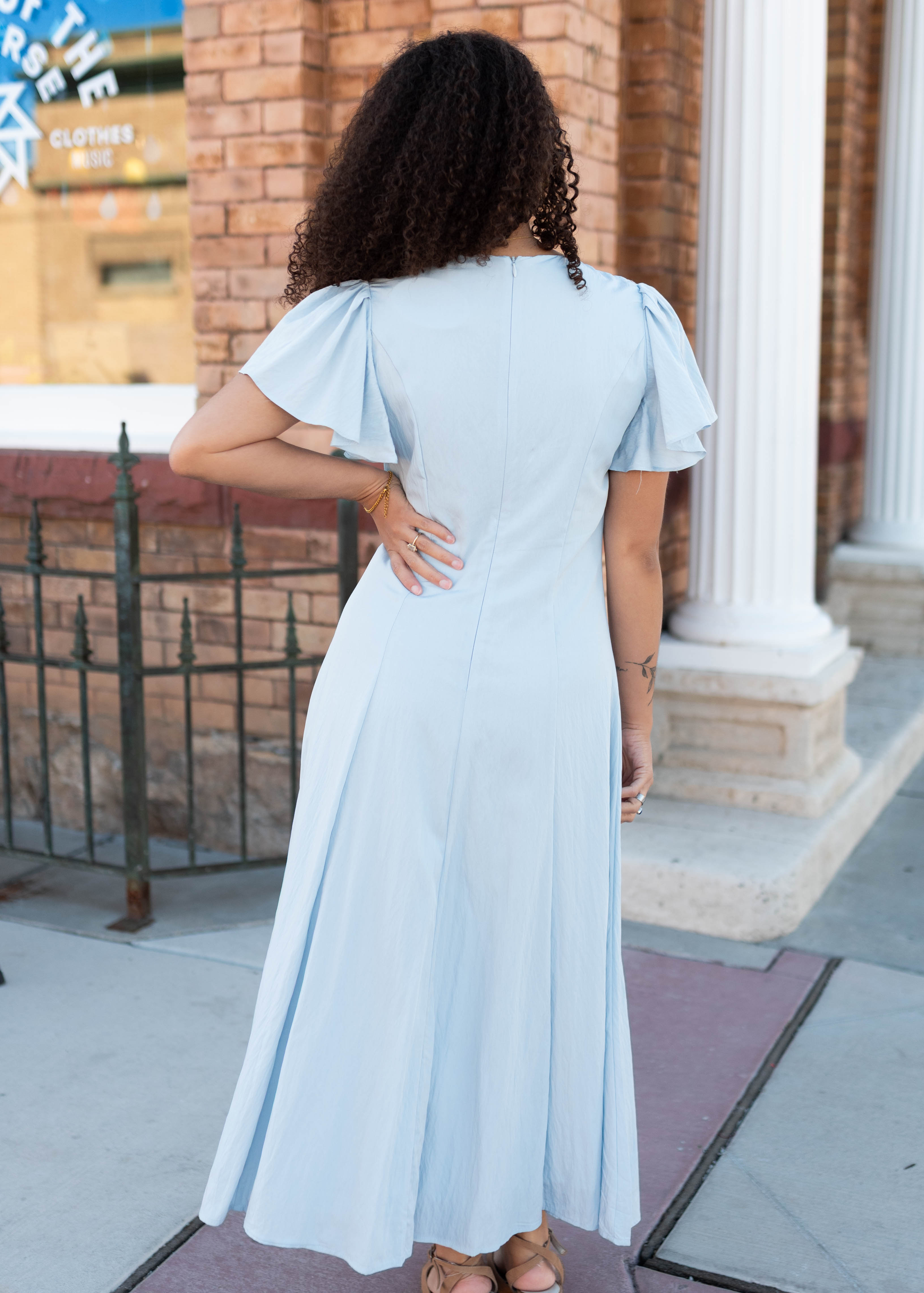 Lilah Blue Flutter Sleeve Dress