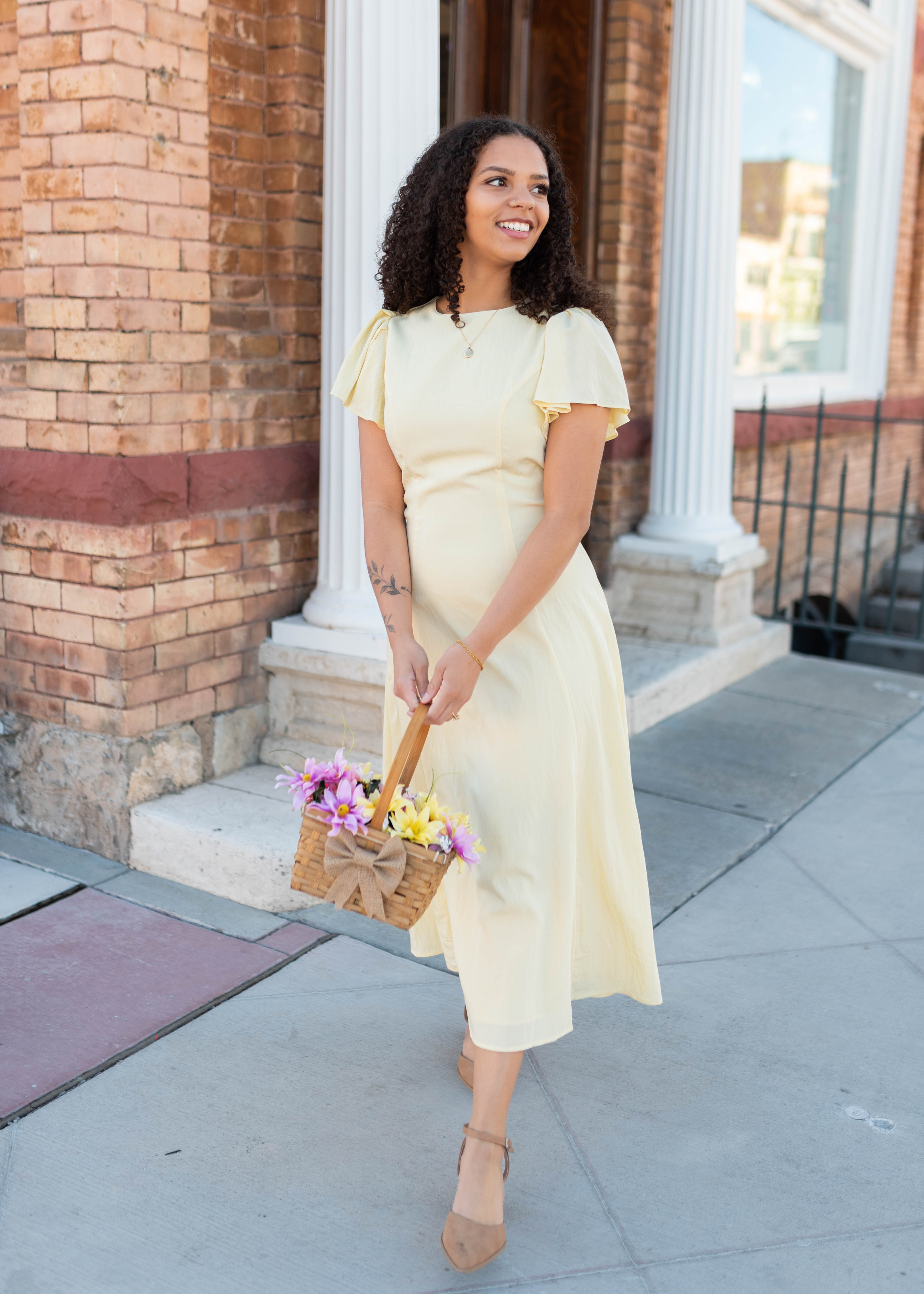 Lilah Yellow Flutter Sleeve Dress