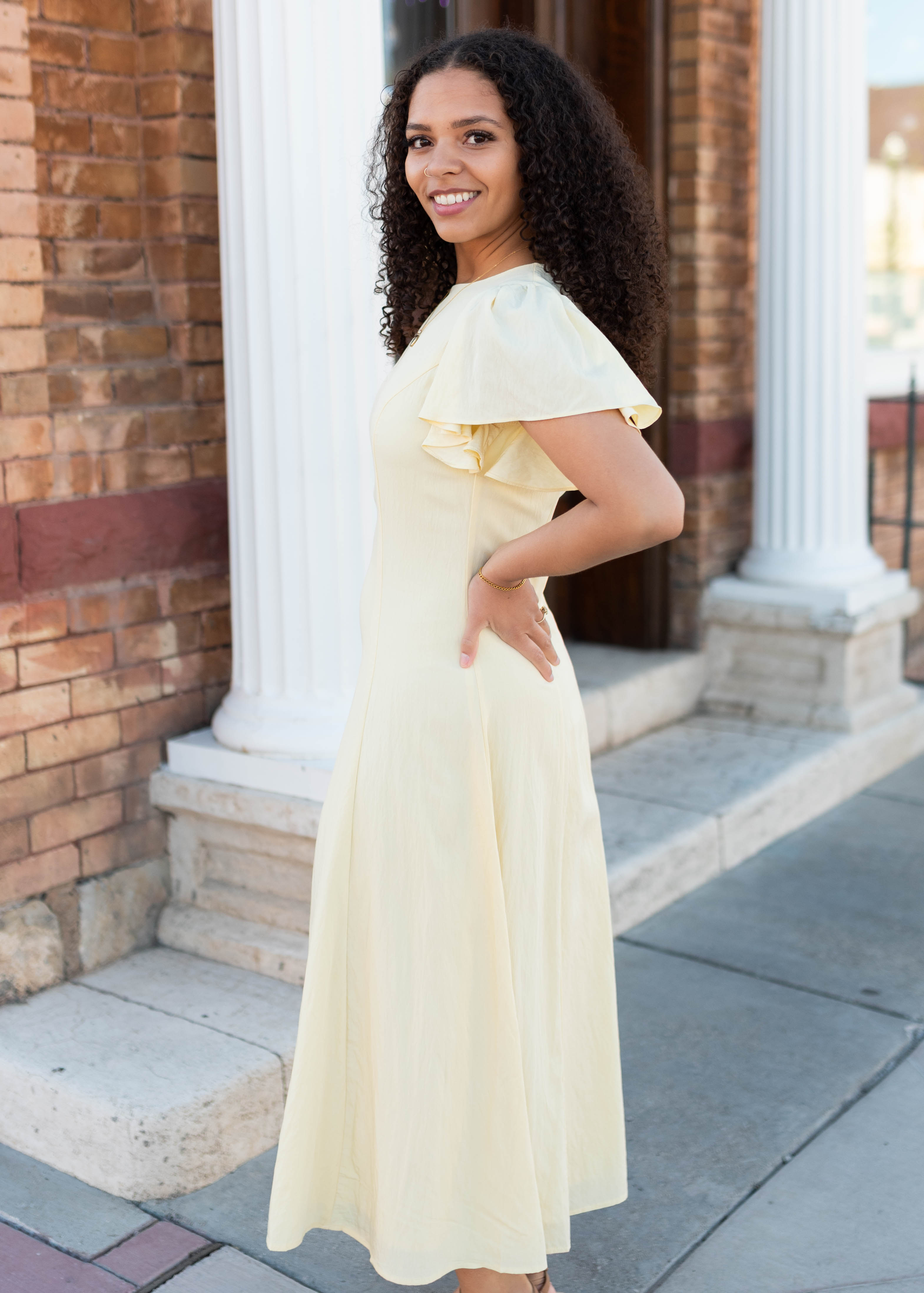 Lilah Yellow Flutter Sleeve Dress