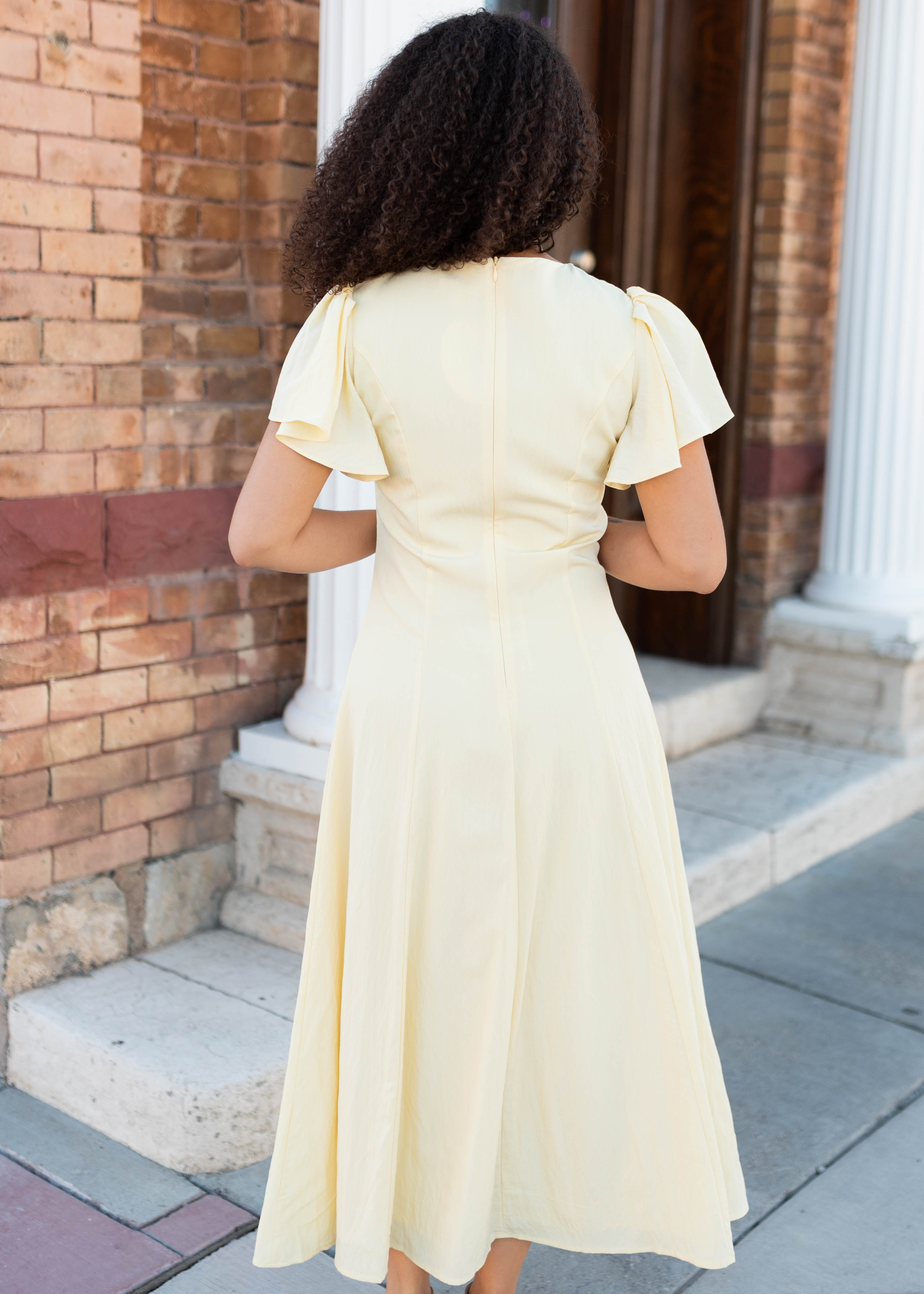 Lilah Yellow Flutter Sleeve Dress