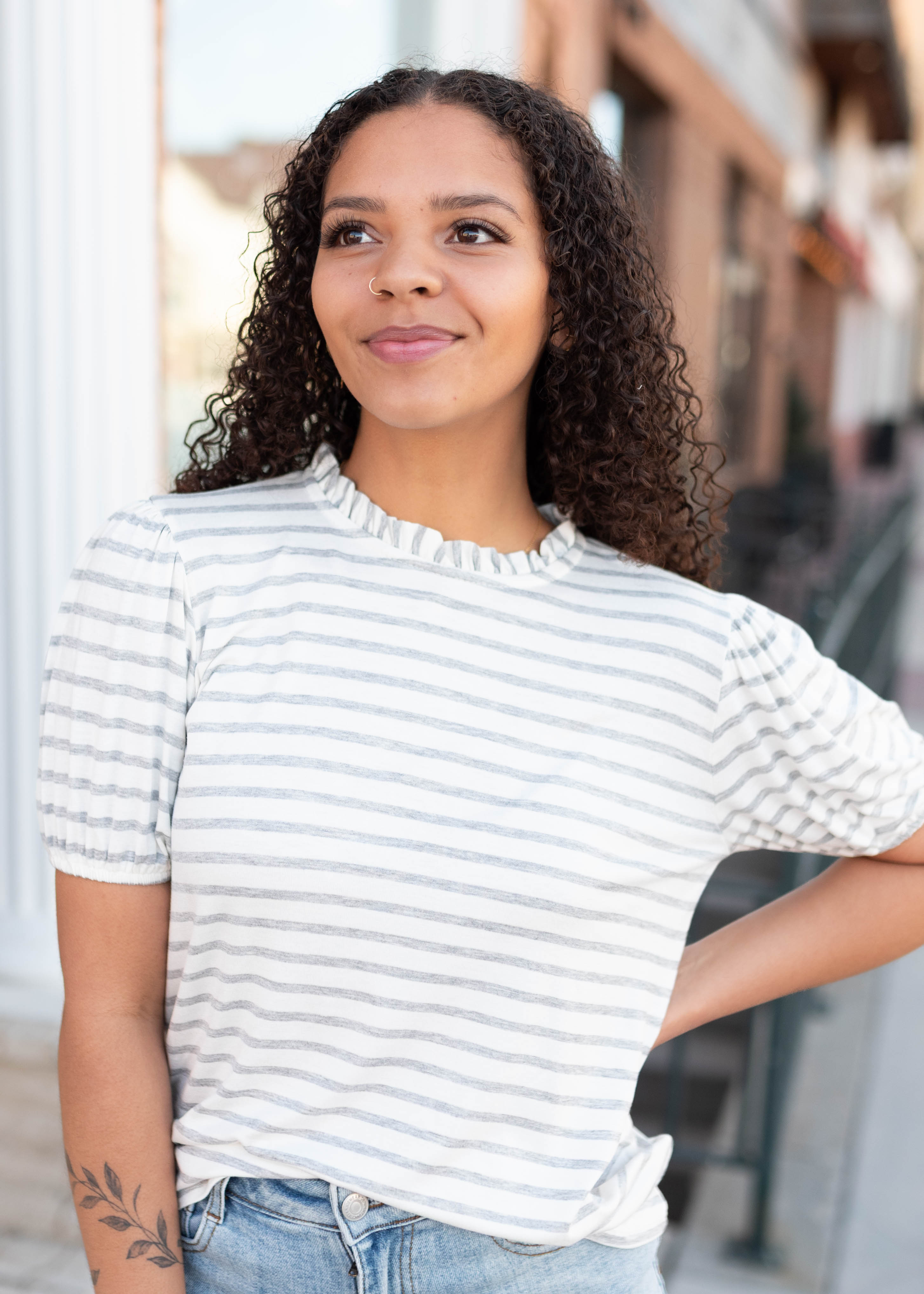 Lily Grey Striped Top