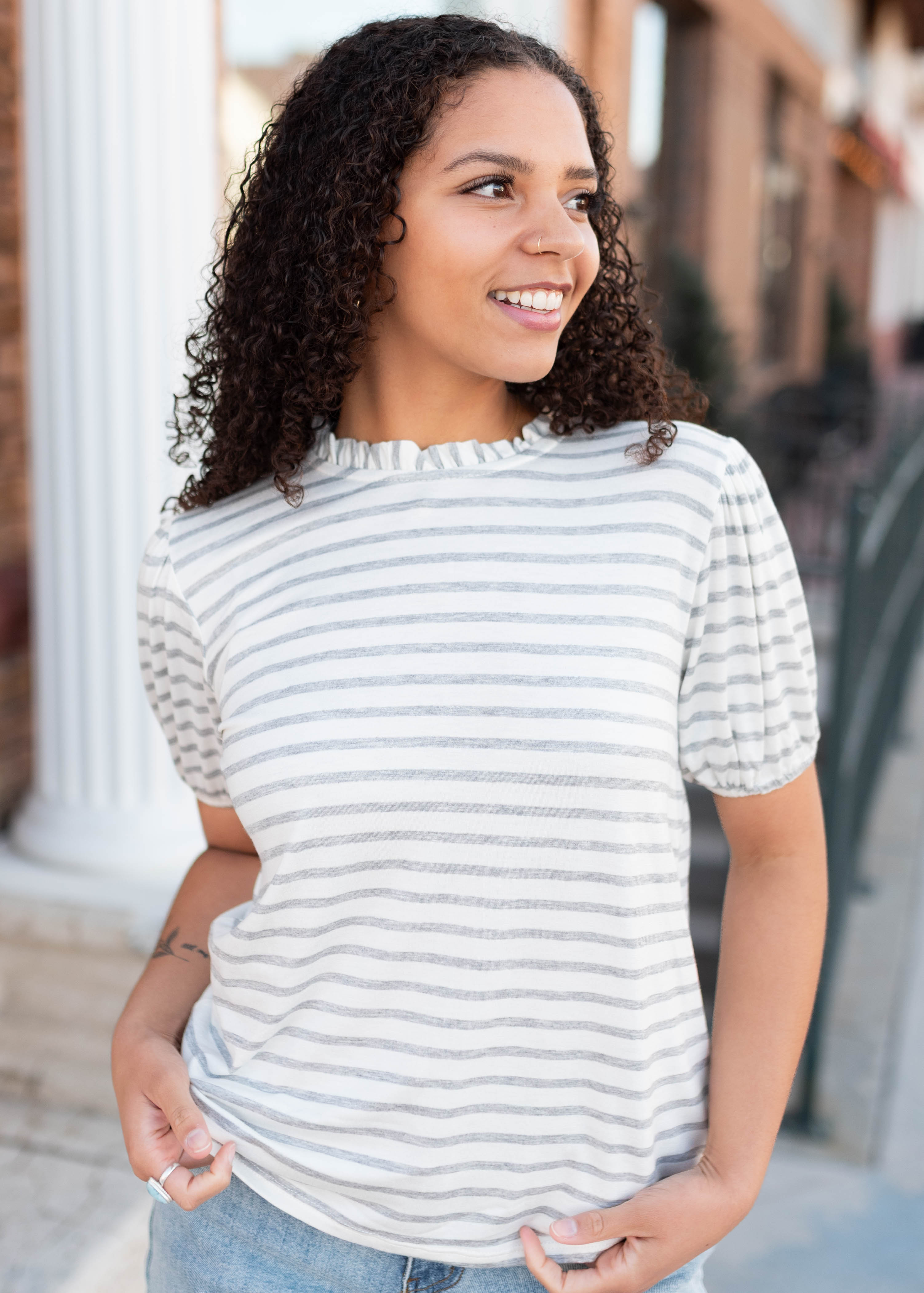 Lily Grey Striped Top