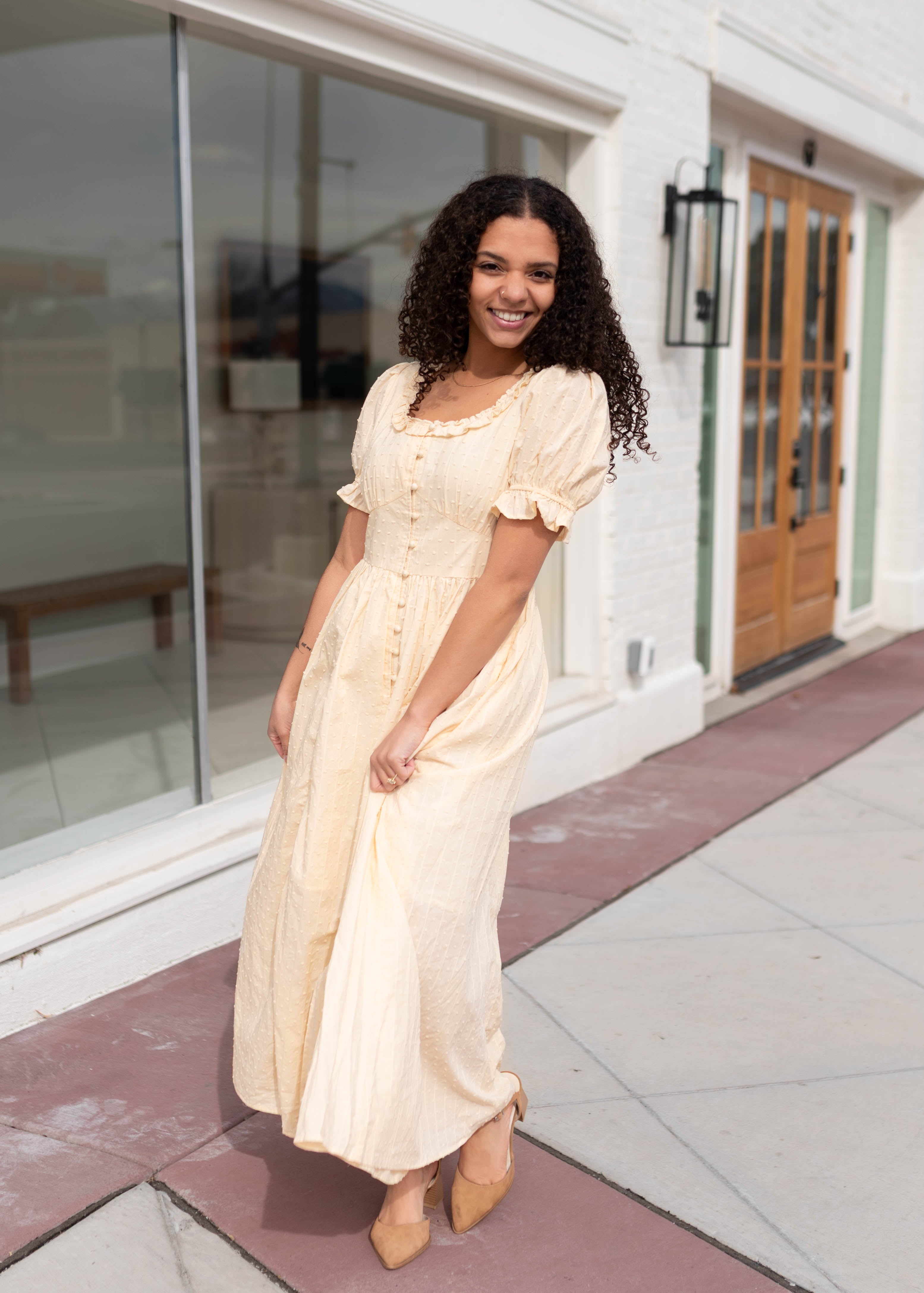 Linda Pale Yellow Swiss Dot Dress