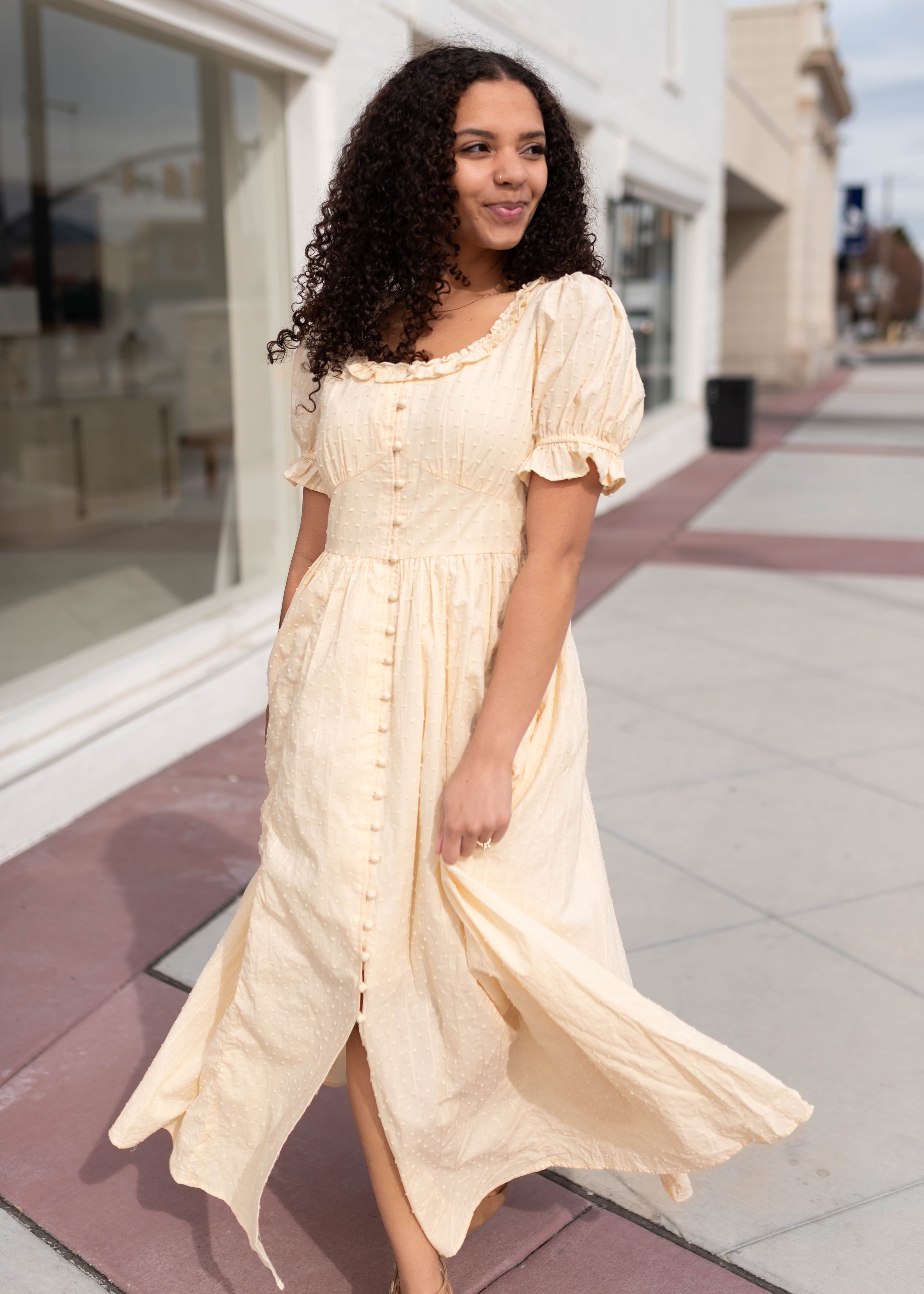 Linda Pale Yellow Swiss Dot Dress