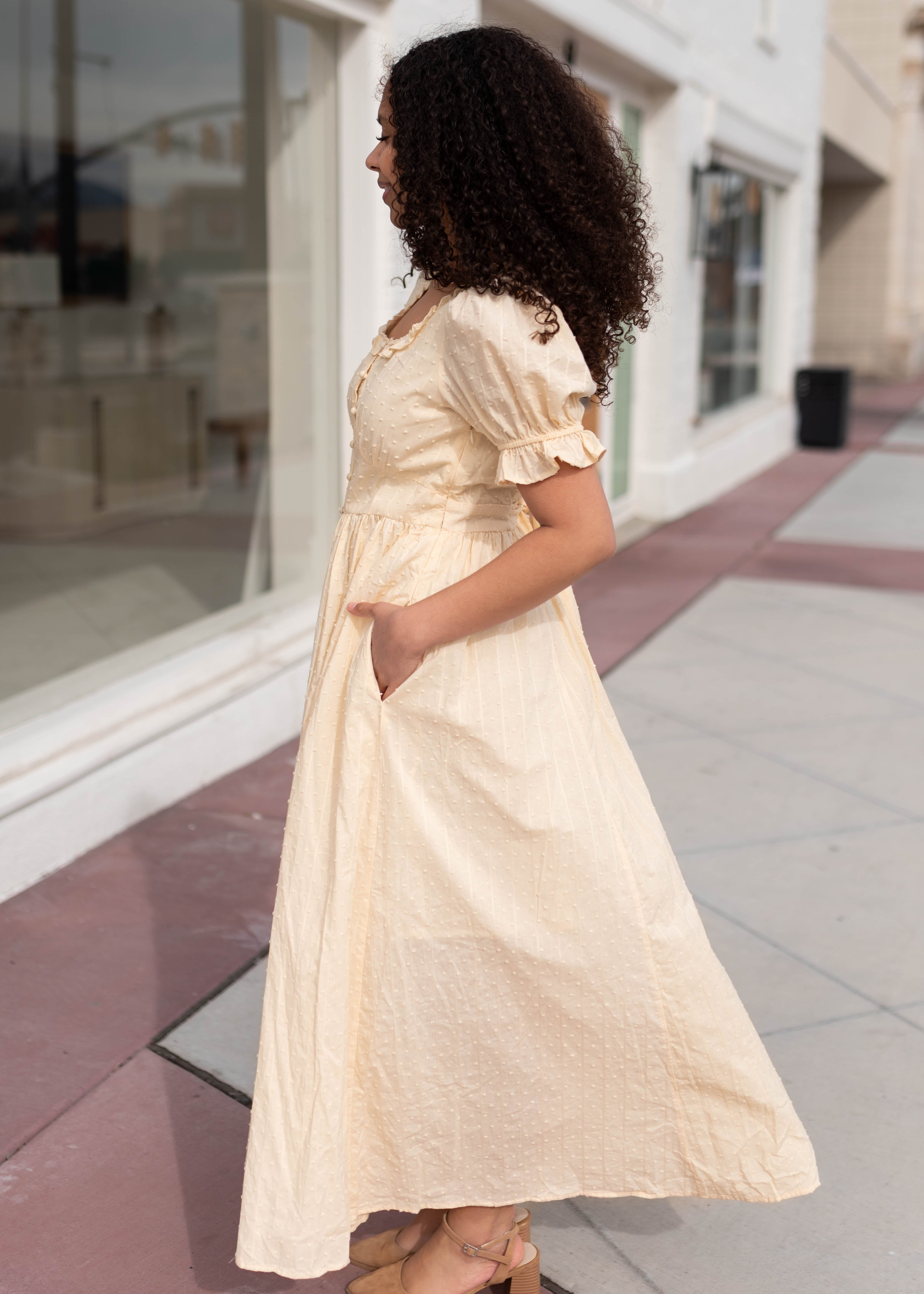 Linda Pale Yellow Swiss Dot Dress