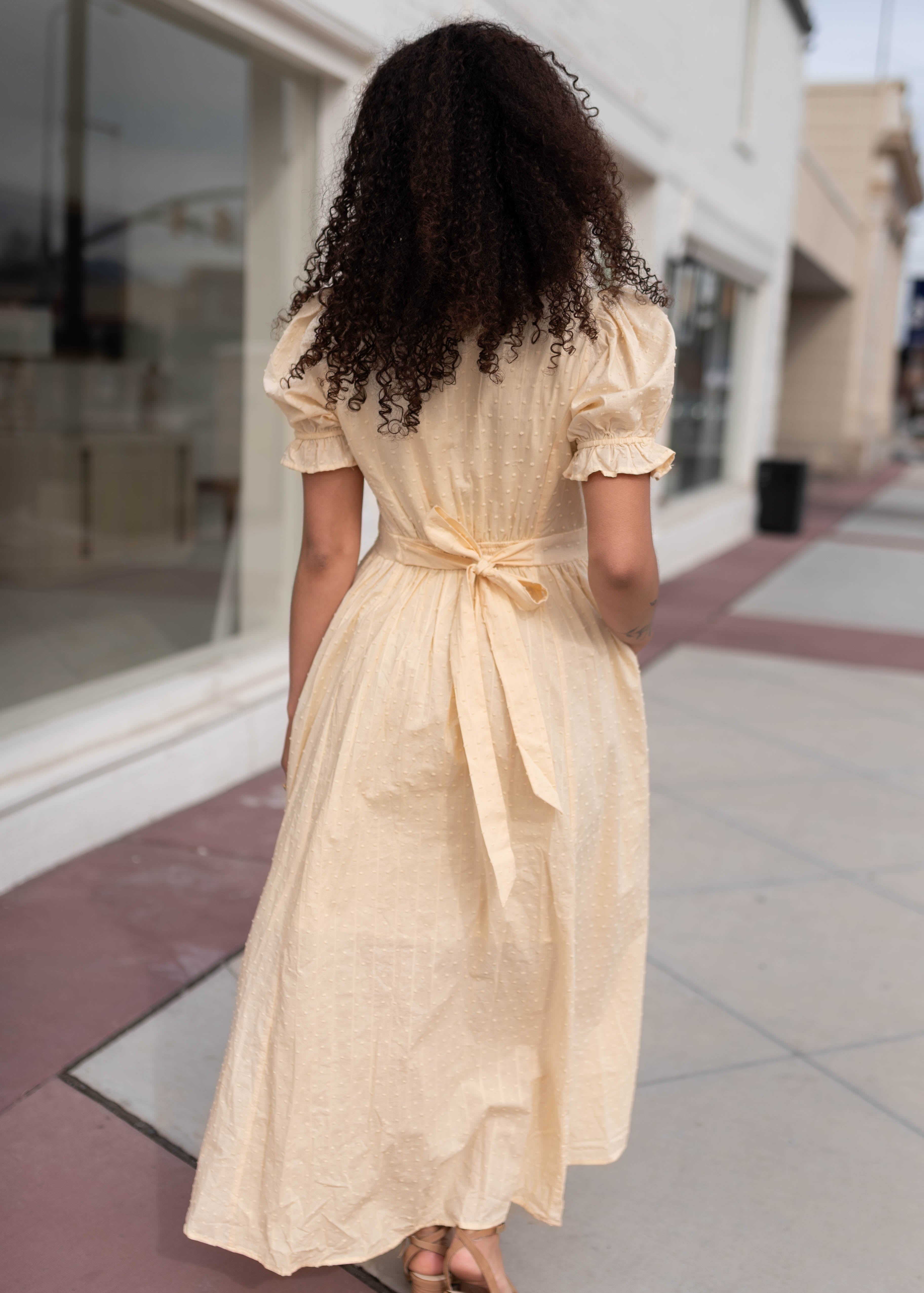 Linda Pale Yellow Swiss Dot Dress