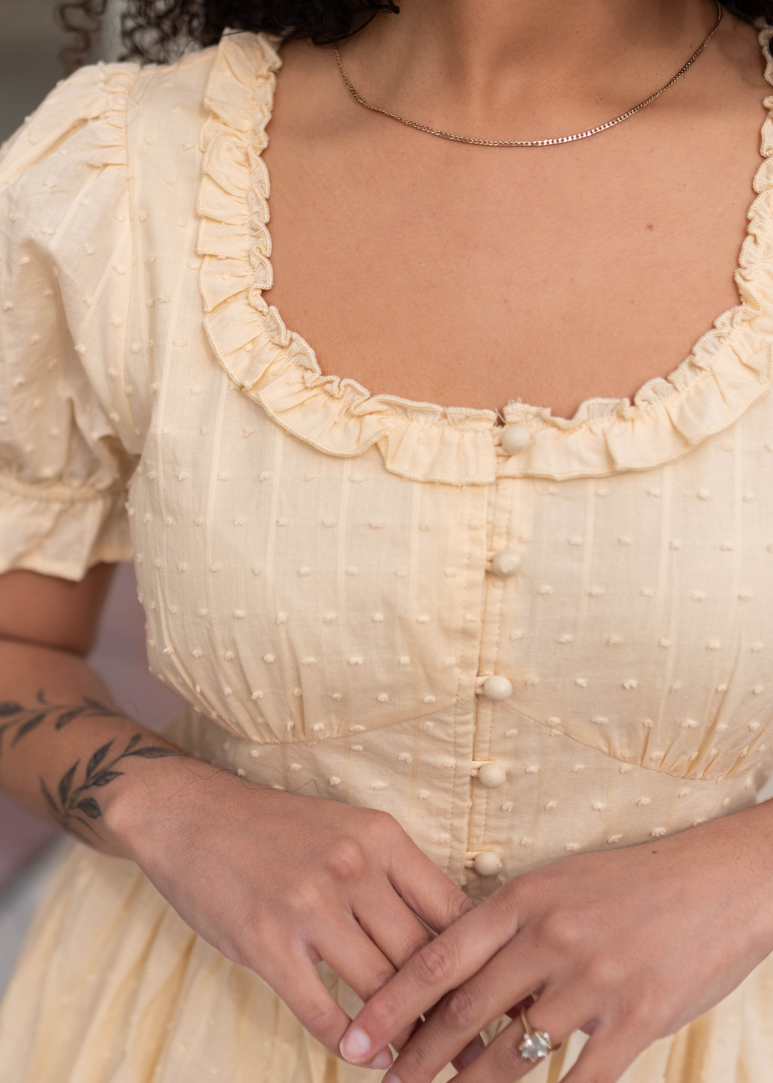 Linda Pale Yellow Swiss Dot Dress