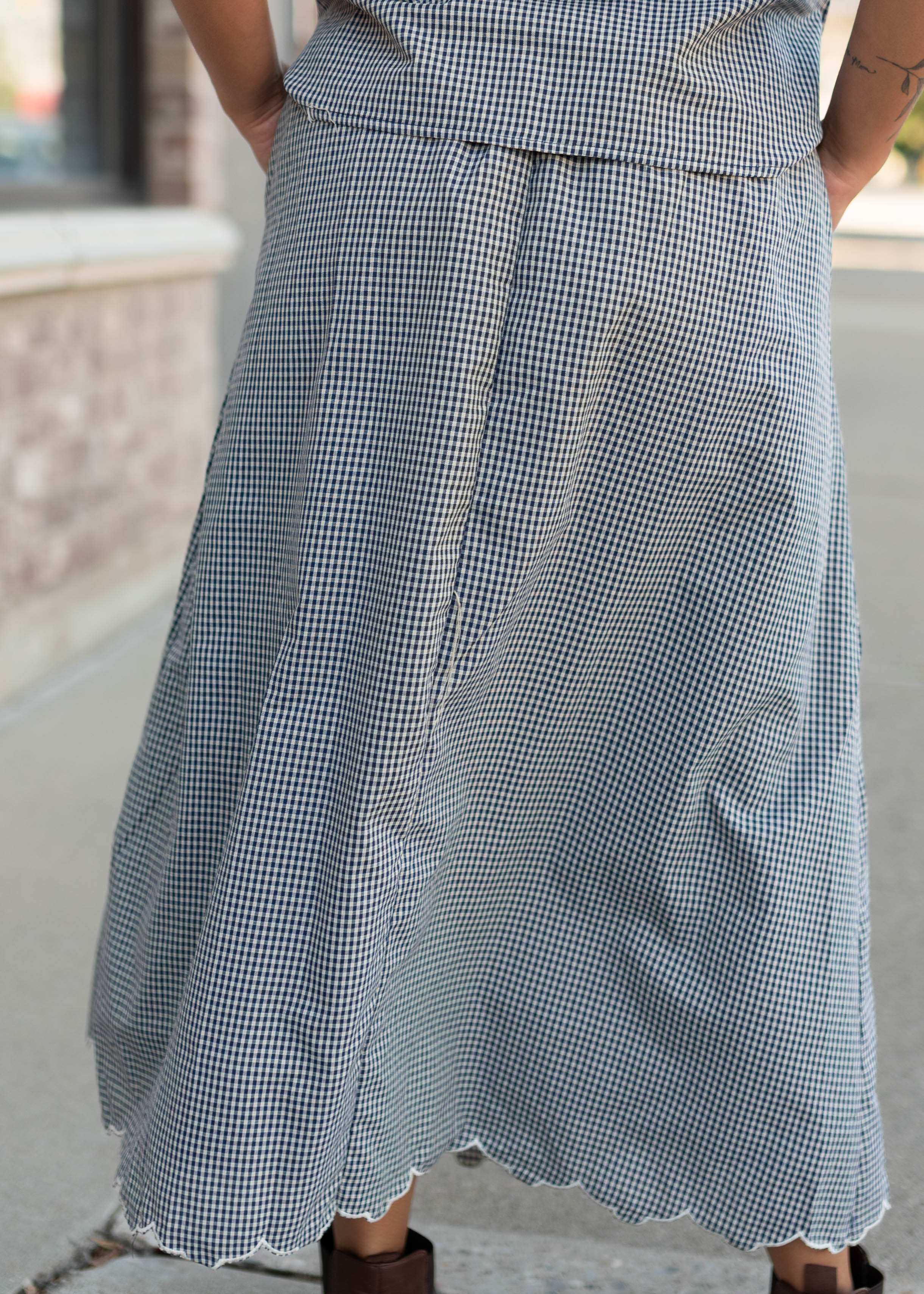 Lindsay Navy & White Gingham Floral Skirt