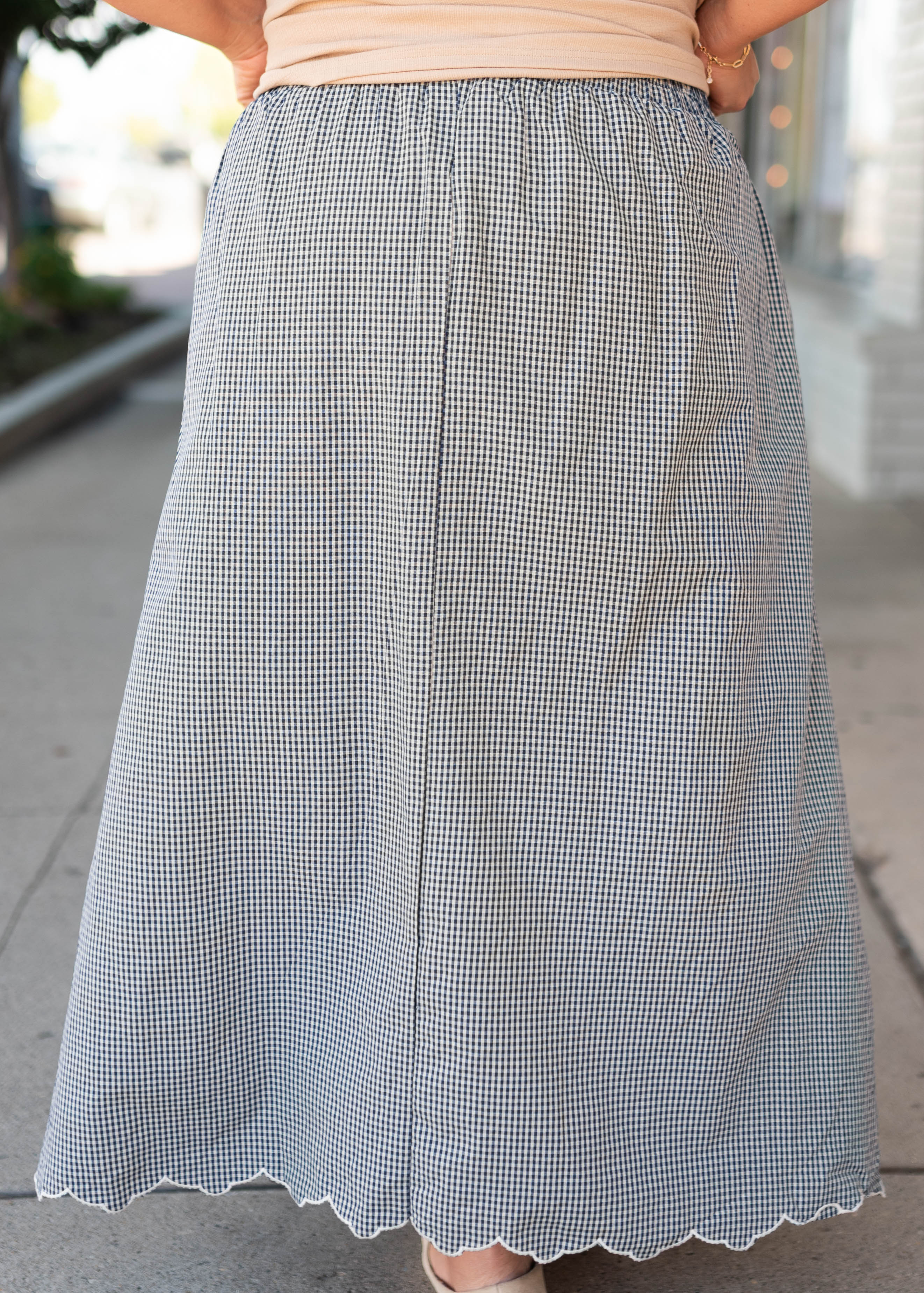Lindsay Navy & White Gingham Floral Skirt