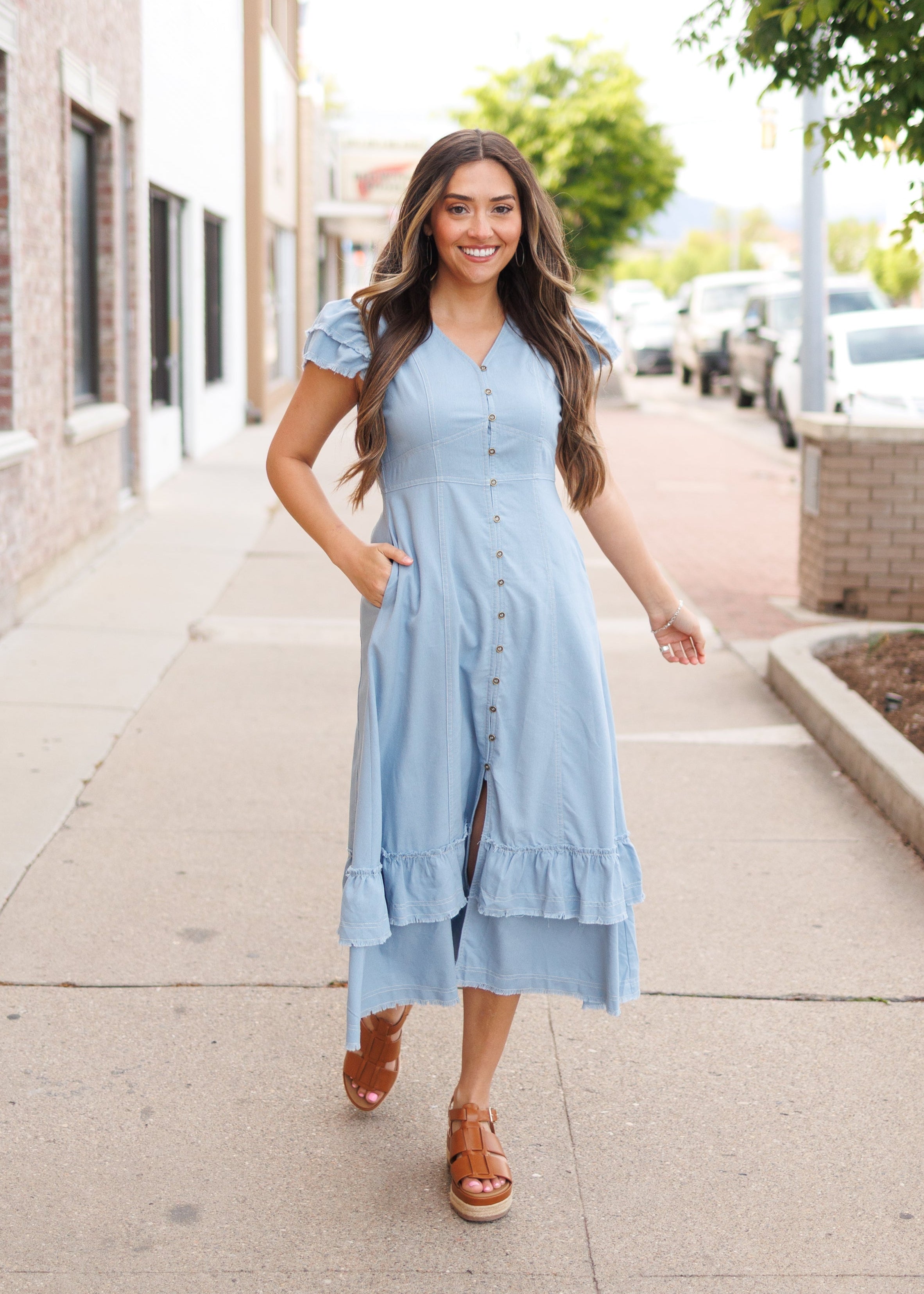 Lola Chambray Button Up Dress