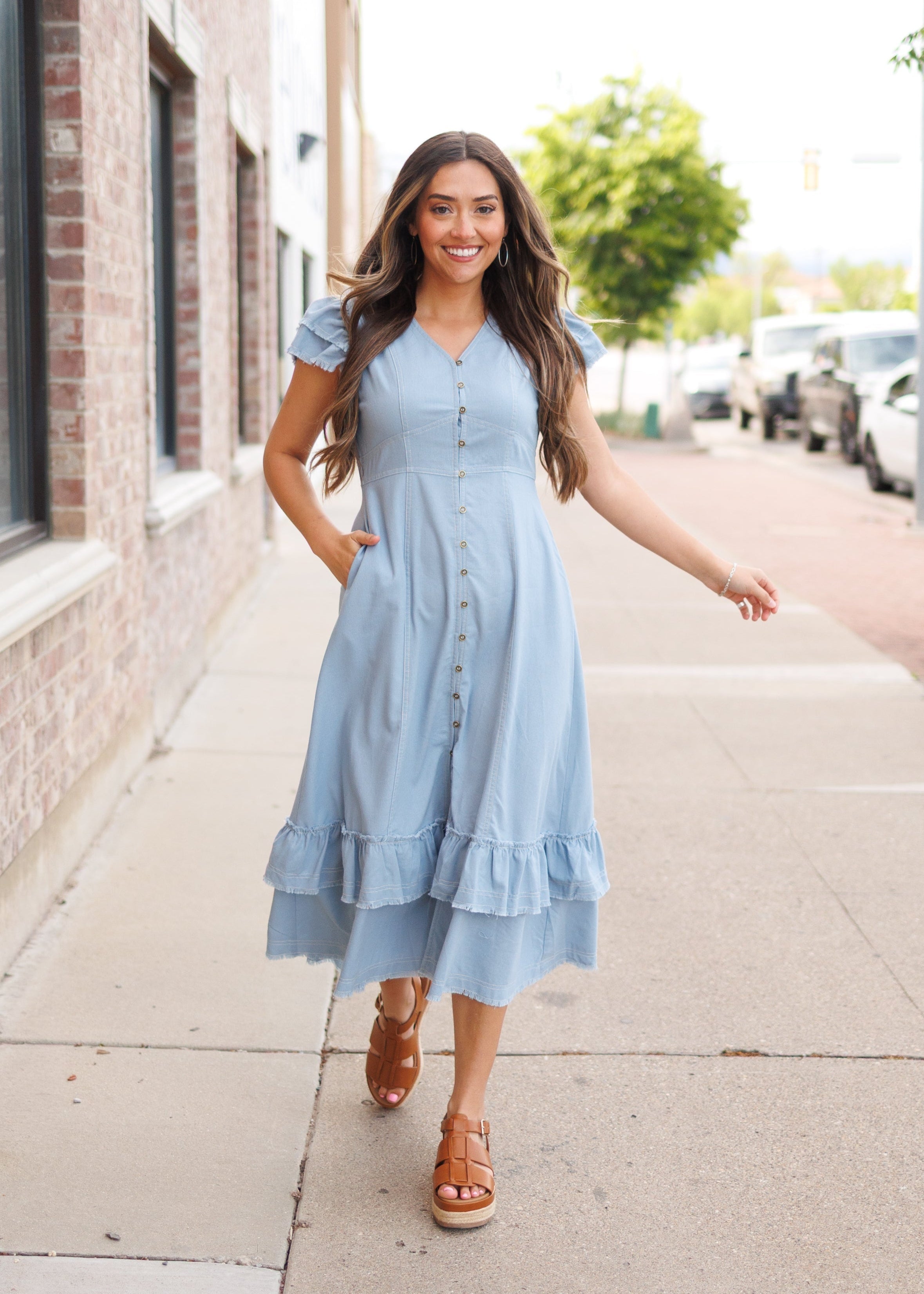 Lola Chambray Button Up Dress