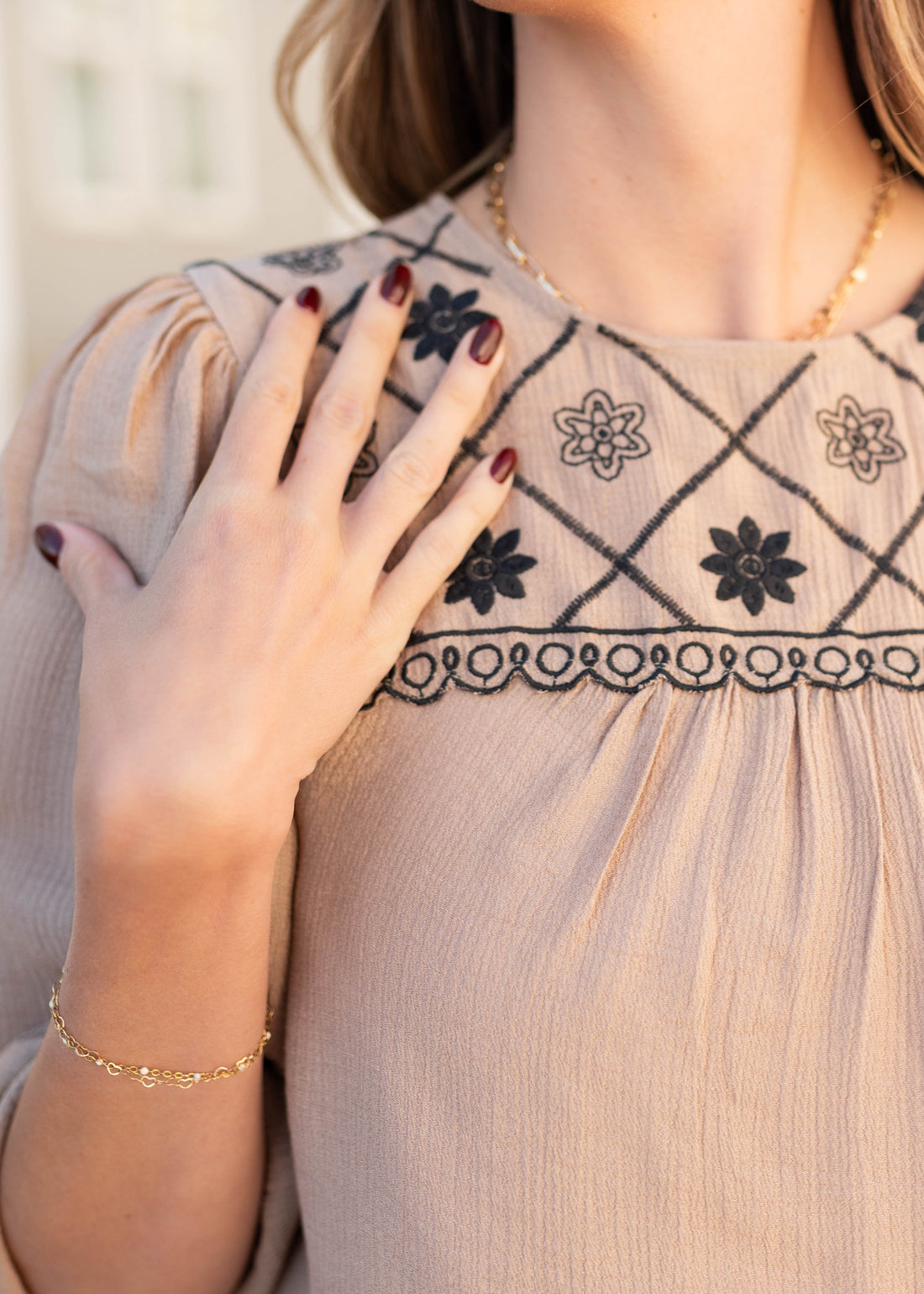 Lolo Taupe Embroidered Top